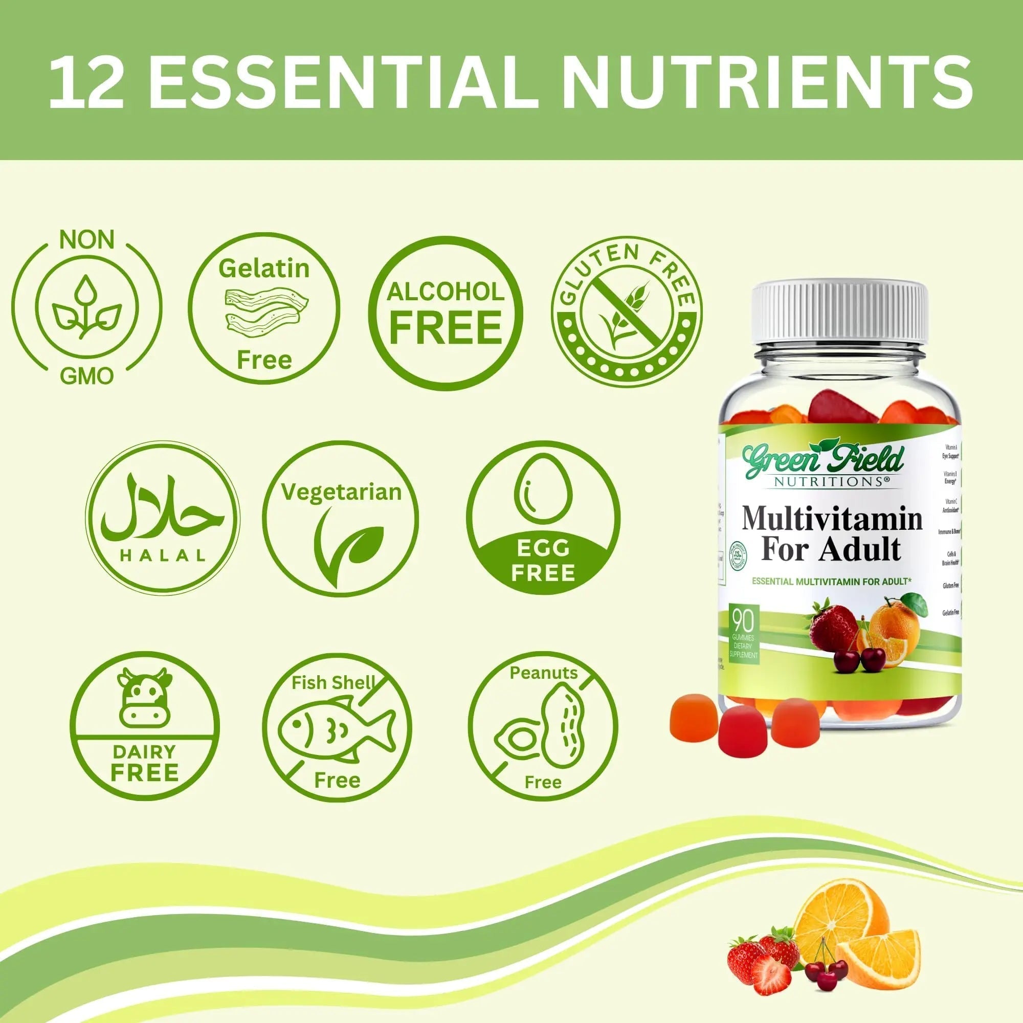 Greenfield Nutritions Halal Multivitamins for Adults | 90 Halal Vitamins for Women & Men | All Essential Gelatin Free Halal Gummy Vitamin, Mineral GREEN FIELD NUTRITIONS buy supplements canada