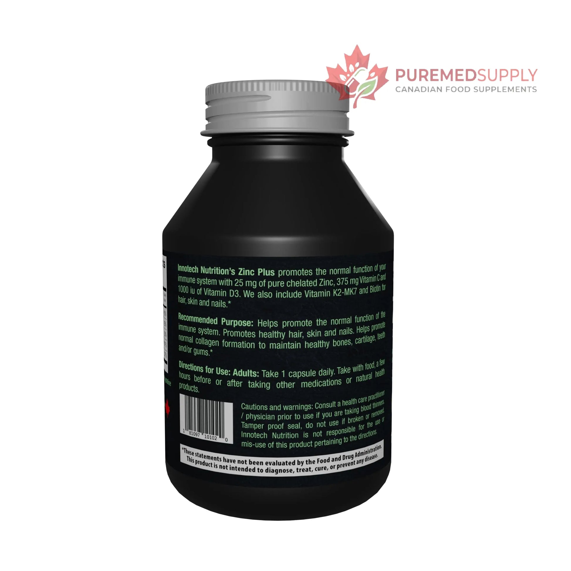 Innotech Nutrition Zinc Plus Immune Hair Skin & Nails Support Chelated Zinc Vitamin D3 & Biotin 120 Vegan Capsules Innotech Nutrition Solutions buy supplements canada