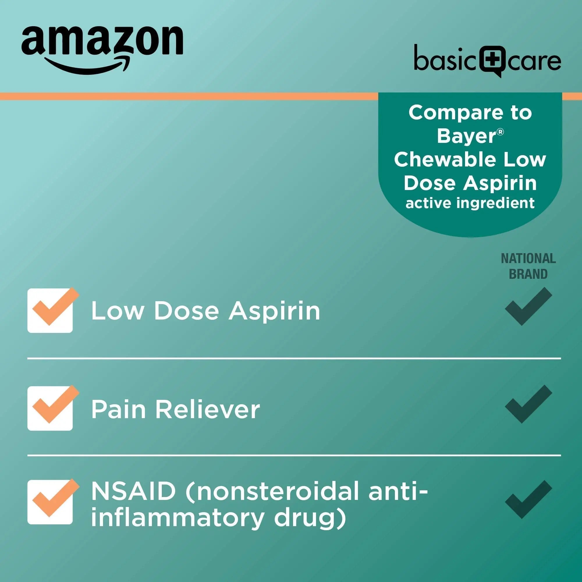Amazon Basic Care Aspirin 81 mg Pain Reliever (NSAID) Chewable Tablets, Low Dose , Orange Flavor, 36 Count (Pack of 3) Amazon Basic Care buy supplements canada