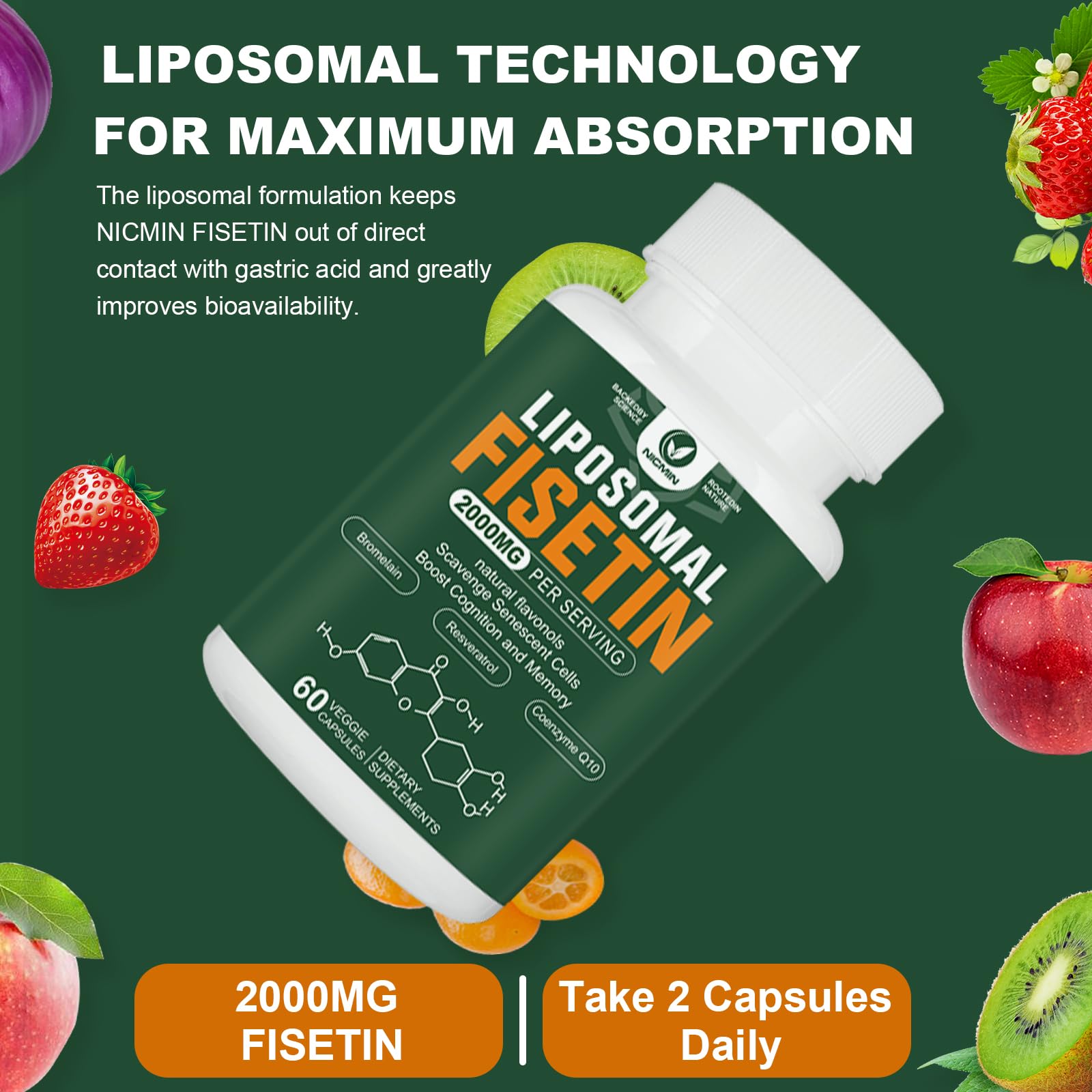 Liposomal Fisetin Supplement, 2000MG, 98% Pure Fisetin Polyphenols Antioxidants, with Quercetin, TMG and Resveratrol, for Healthy Aging, Cognitive Support, 120 Capsules NICMIN buy supplements canada