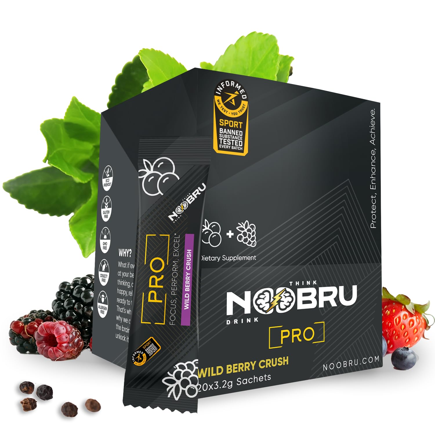 Noobru™ Pro - Brain & Nootropic Supplement for Cognitive Performance, Mental Clarity, and Focus - Precision-Formulated Drink with 17 Research-Backed Ingredients - 20 Servings Noobru buy supplements canada