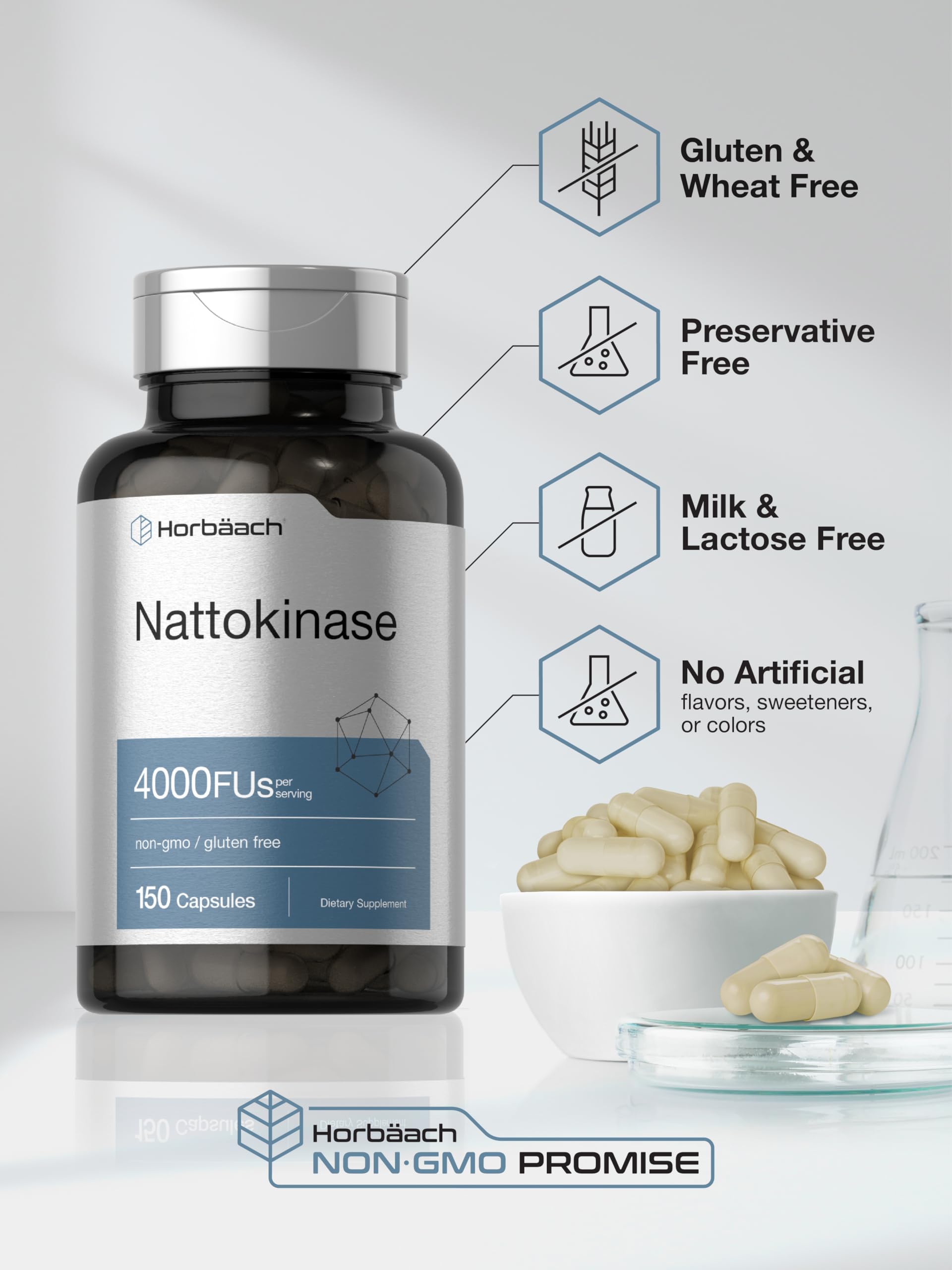 Horbäach Nattokinase Supplement 4000 FU | 150 Capsules | Non-GMO, Gluten Free Horbäach buy supplements canada