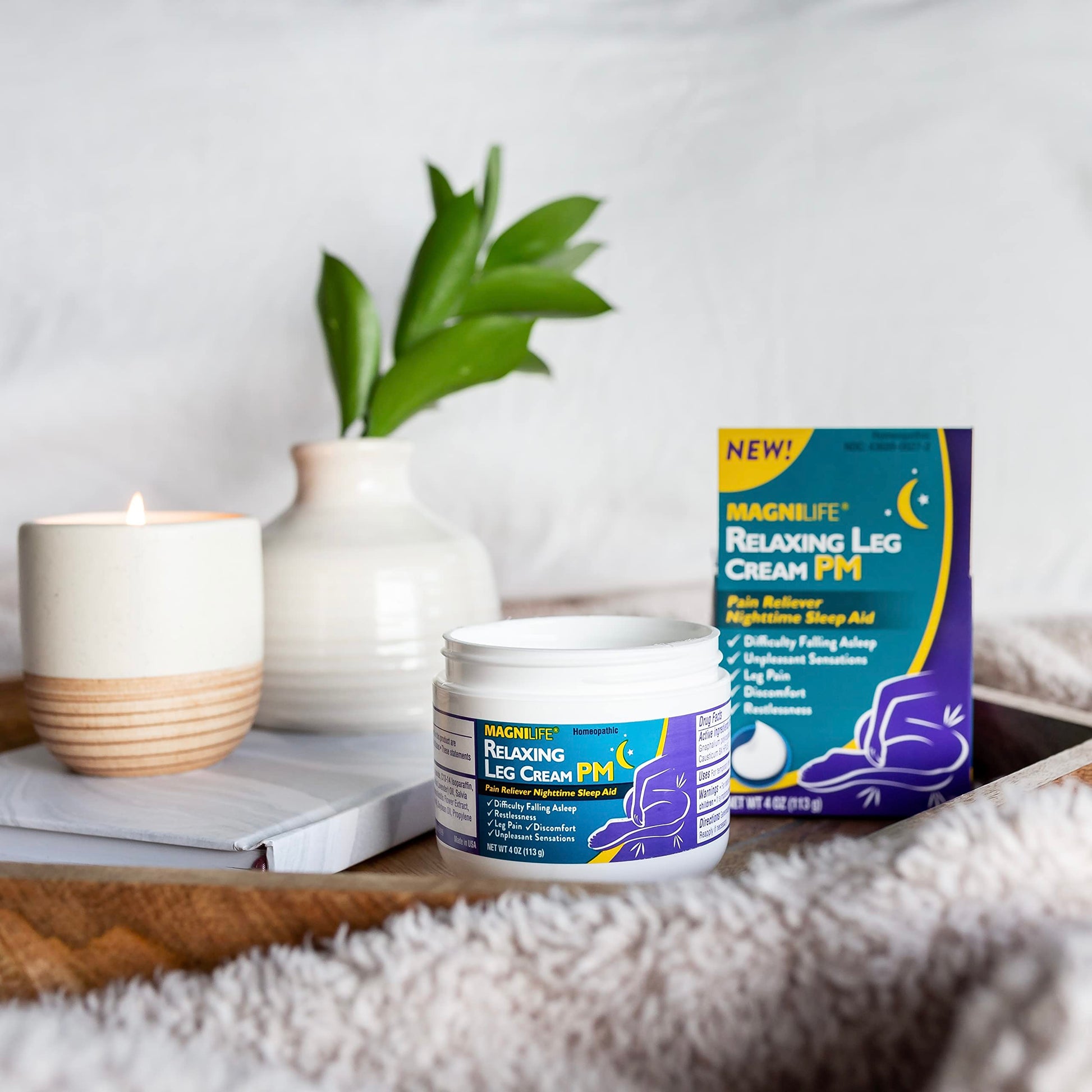 MagniLife Relaxing Leg Cream PM, 4 Oz, Homeopathic Nighttime Pain Reliever & Sleep Aid with Lavender & Magnesium, Non-Greasy Deep Penetrating Cream for Restless Legs & Discomfort MagniLife buy supplements canada