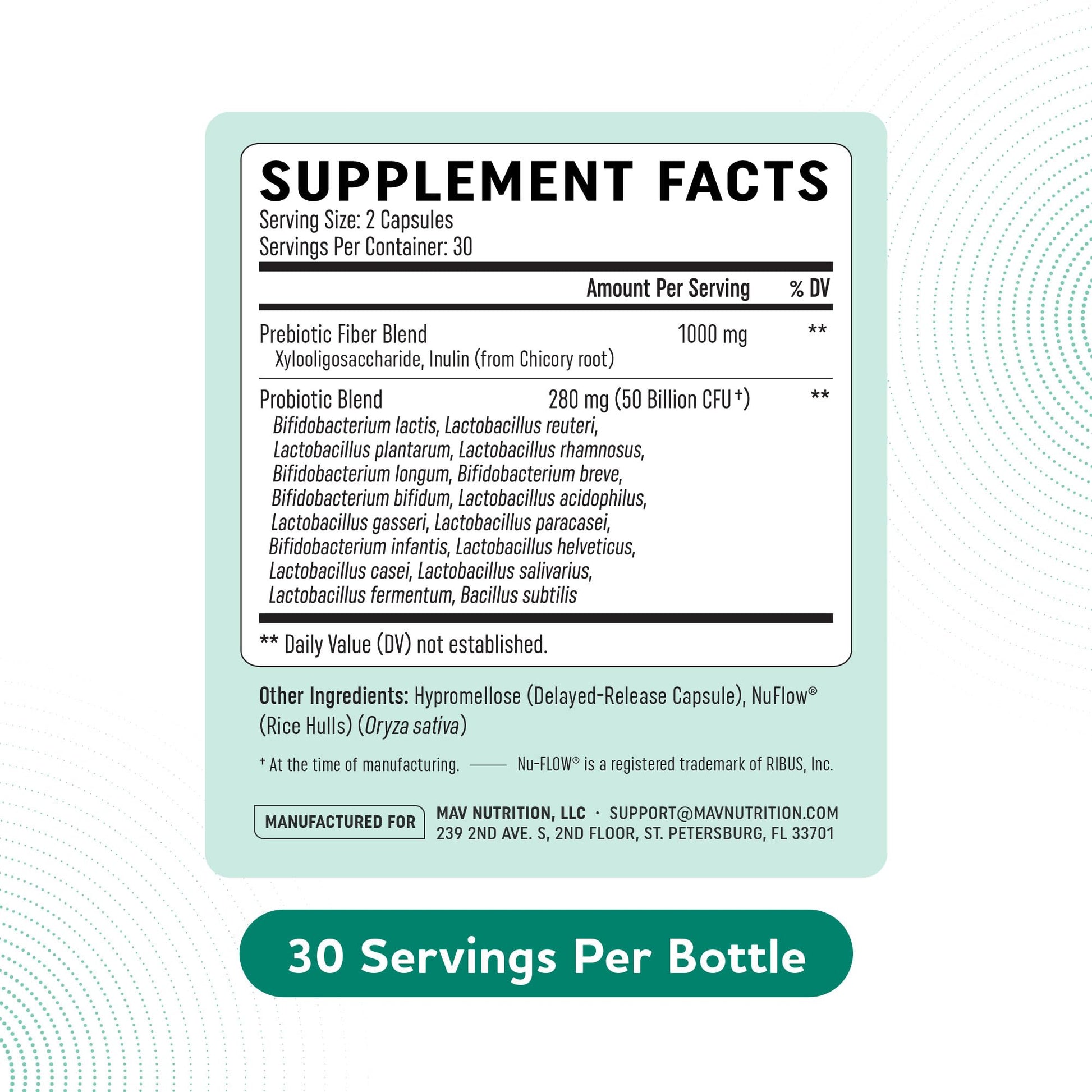 Prebiotics and Probiotics | 50 Billion CFU, 16 Probiotic Strains & Inulin Prebiotic Fiber | Delayed Release Capsules | Gut Health Support | Prebiotics and Probiotics for Women & Men | Non-GMO | 60 Ct MAV NUTRITION buy supplements canada