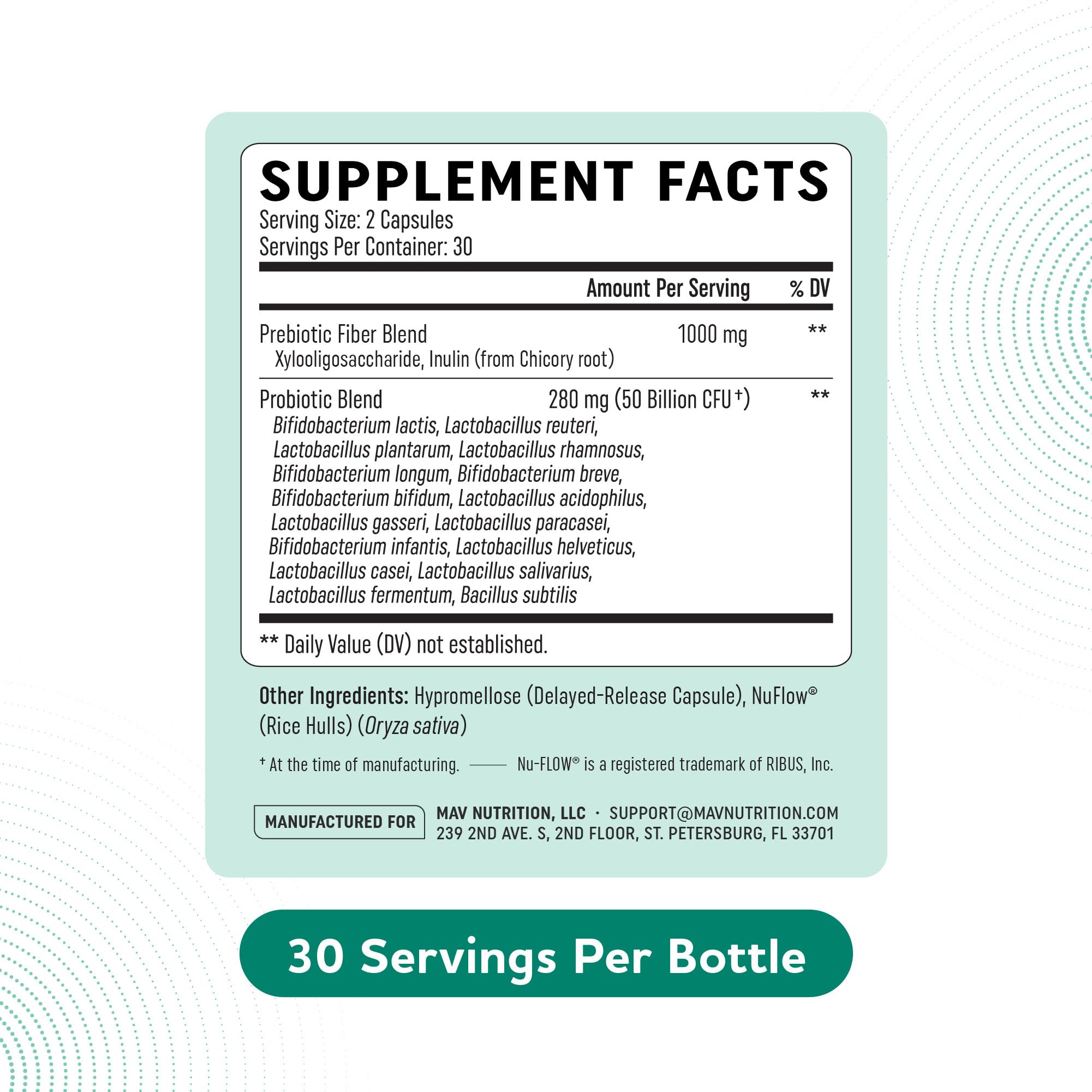 Prebiotics and Probiotics | 50 Billion CFU, 16 Probiotic Strains & Inulin Prebiotic Fiber | Delayed Release Capsules | Gut Health Support | Prebiotics and Probiotics for Women & Men | Non-GMO | 60 Ct MAV NUTRITION buy supplements canada