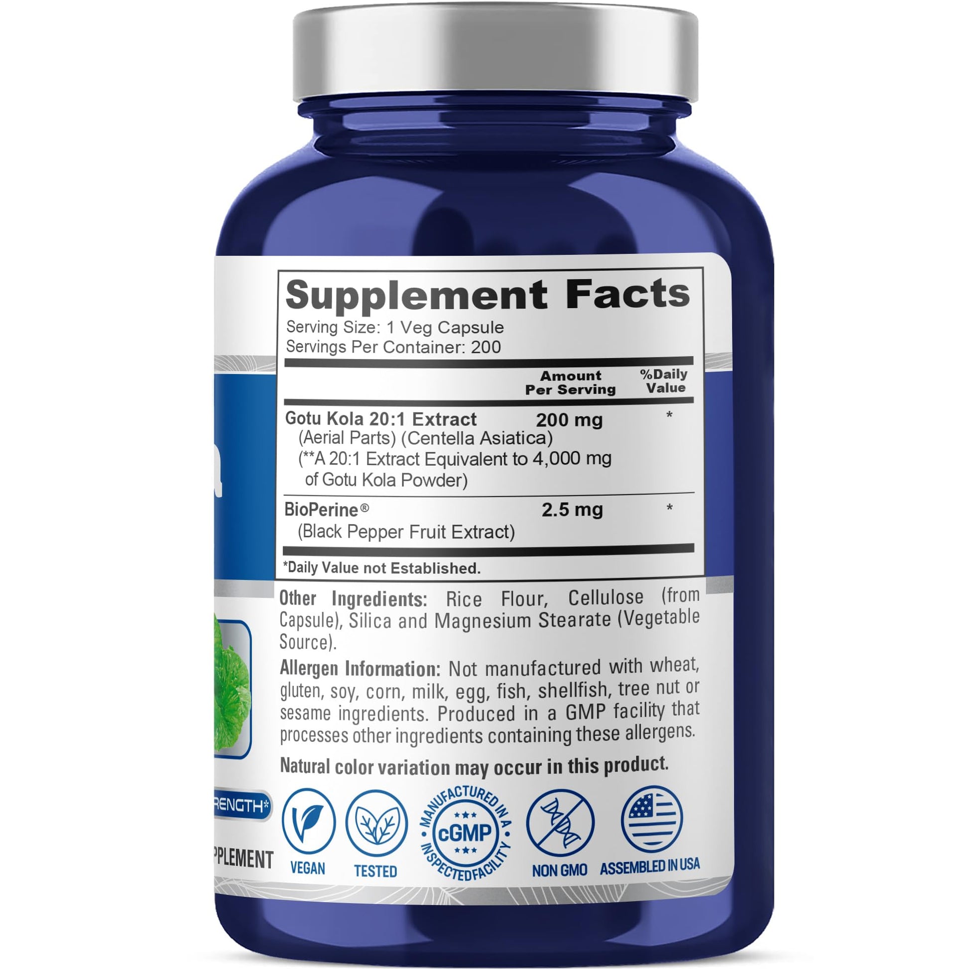 NusaPure Gotu Kola Capsules 20:1 Extract, 200 mg Equivalent to 4000mg Per Veggie Caps, 200 Count, Non-GMO, Vegan, Bioperine - Traditional Herb Extract NusaPure buy supplements canada