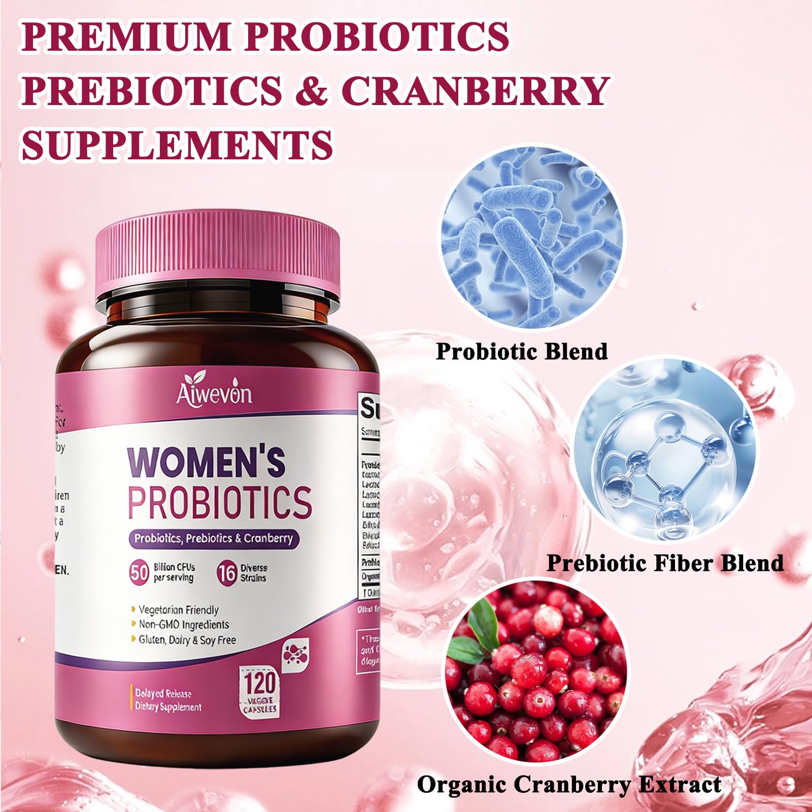 Women Probiotics 50 Billion CFU: Probiotics for Women with Prebiotics & Cranberry, 16 Strain Probiotic Supplement for Digestive Gut Health, Vaginal & Urinary Tract Support Aiwevon buy supplements canada