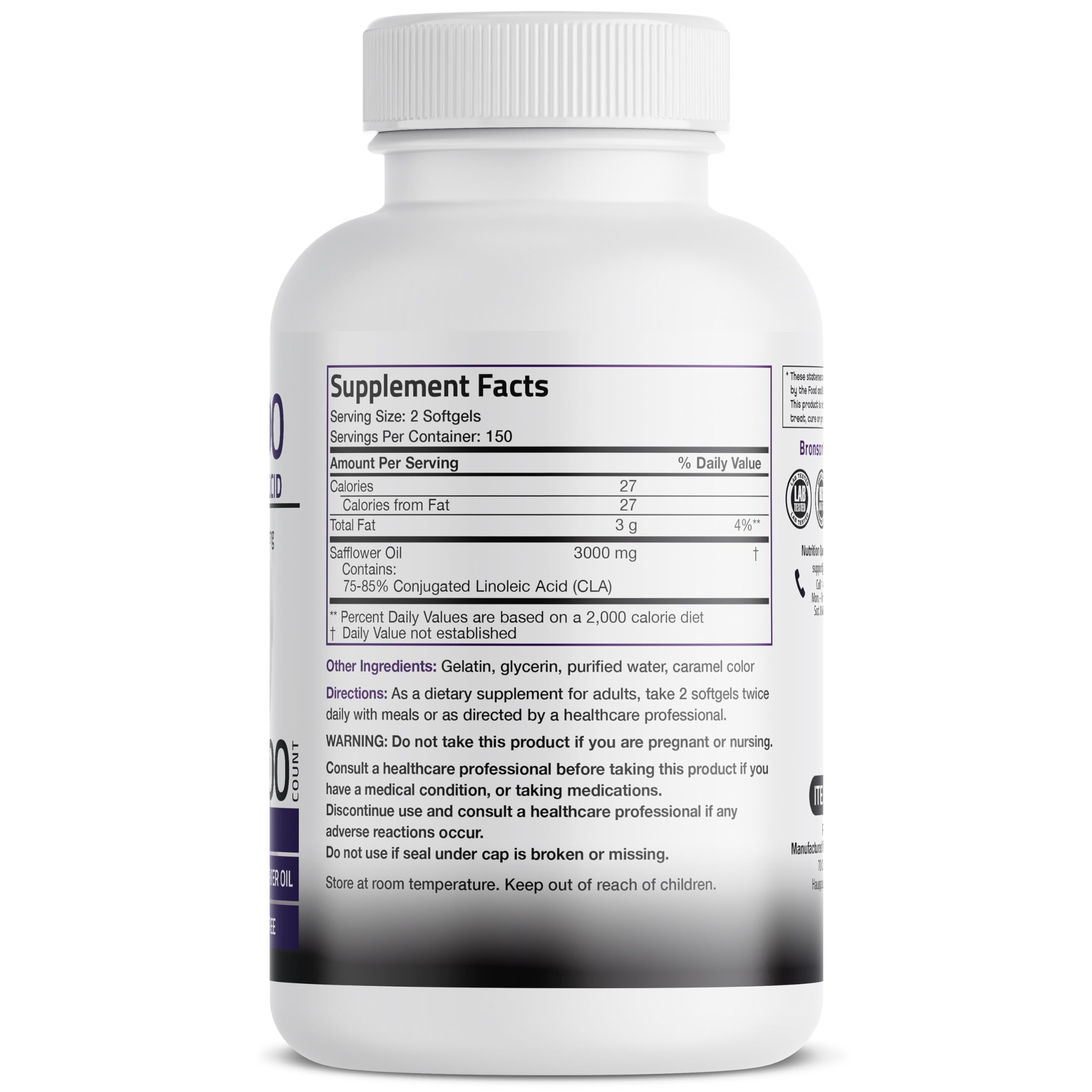 Bronson CLA 3000 Extra High Potency Supports Healthy Weight Management Lean Muscle Mass Non-Stimulating Bronson buy supplements canada