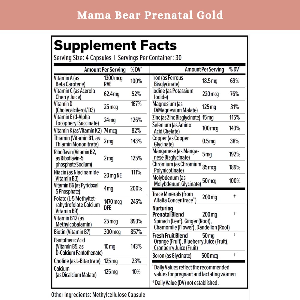 SPRIGS Mama Bear Prenatal Gold Multivitamin with Choline and Methylated Folate for Pregnancy Support Easy to Digest Prenatal Vitamins SPRIGS buy supplements canada