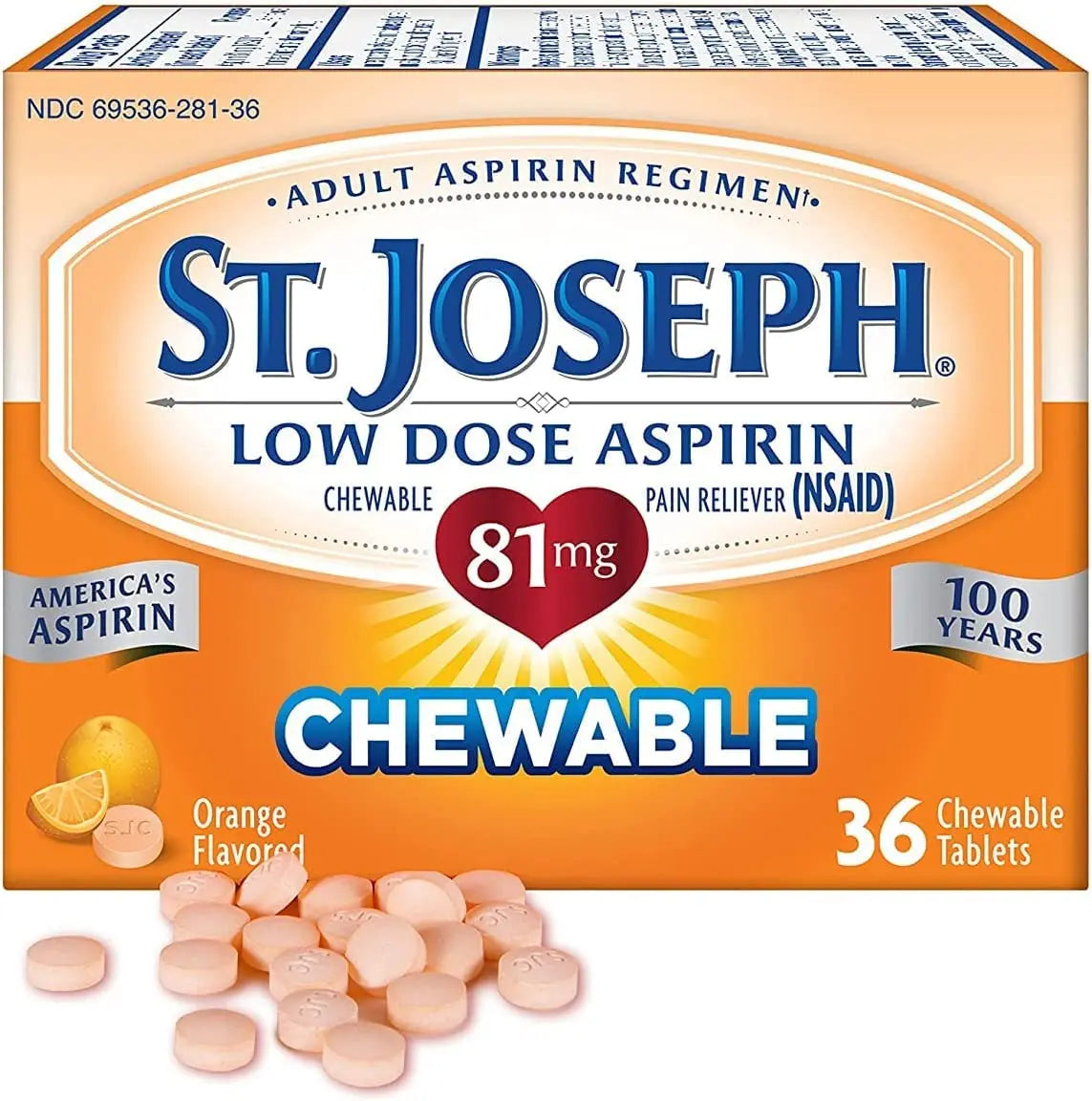 St. Joseph St. Joseph Aspirin Chewable Orange, Orange 36 tabs 81 mg(Pack of 3) St. Joseph buy supplements canada