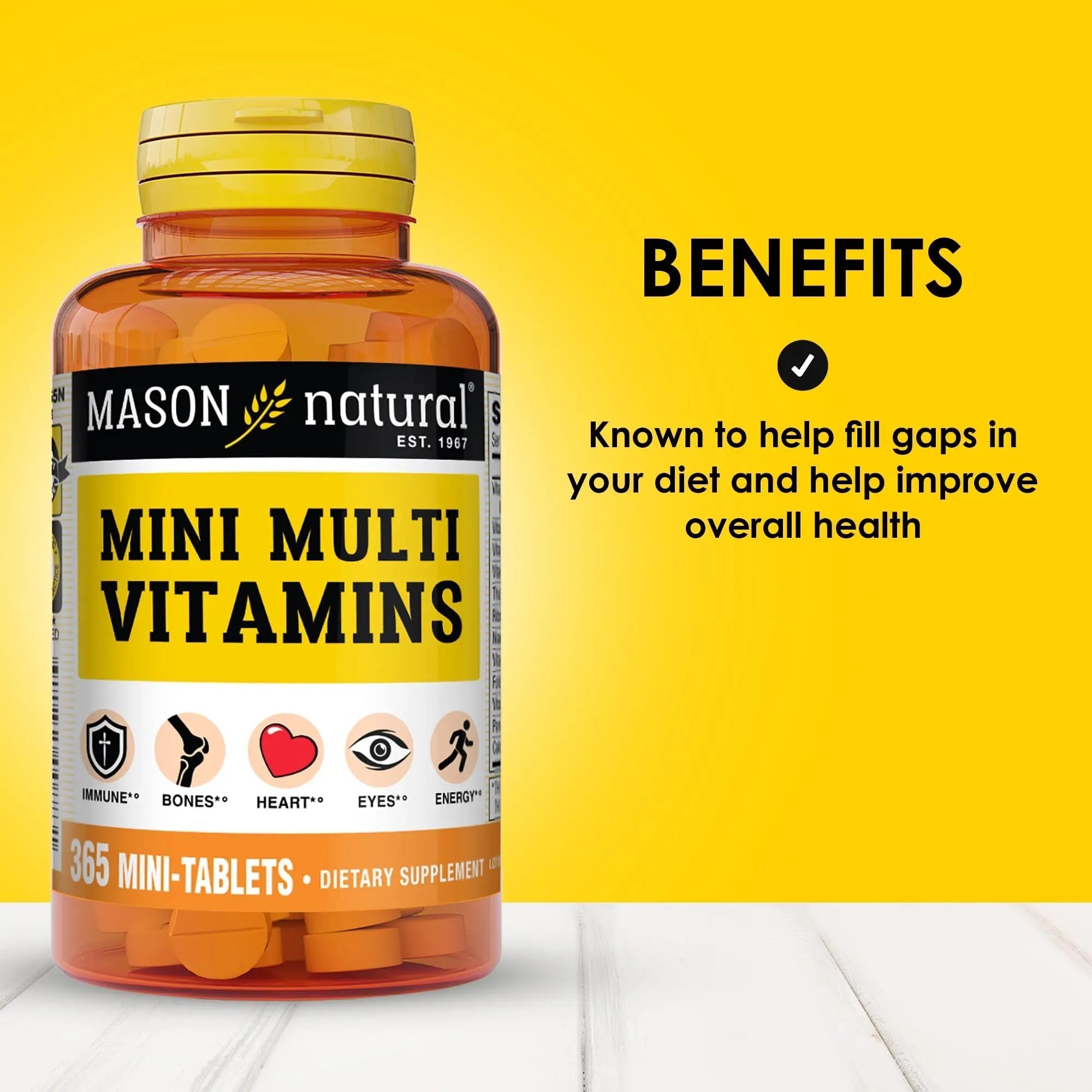 MASON NATURAL Mini Multi Vitamins, Vitamins A, C, D3, E, B1, B2, B3, B6, B12, Folate and Calcium for Overall Health, 1 Year Supply MASON NATURAL buy supplements canada