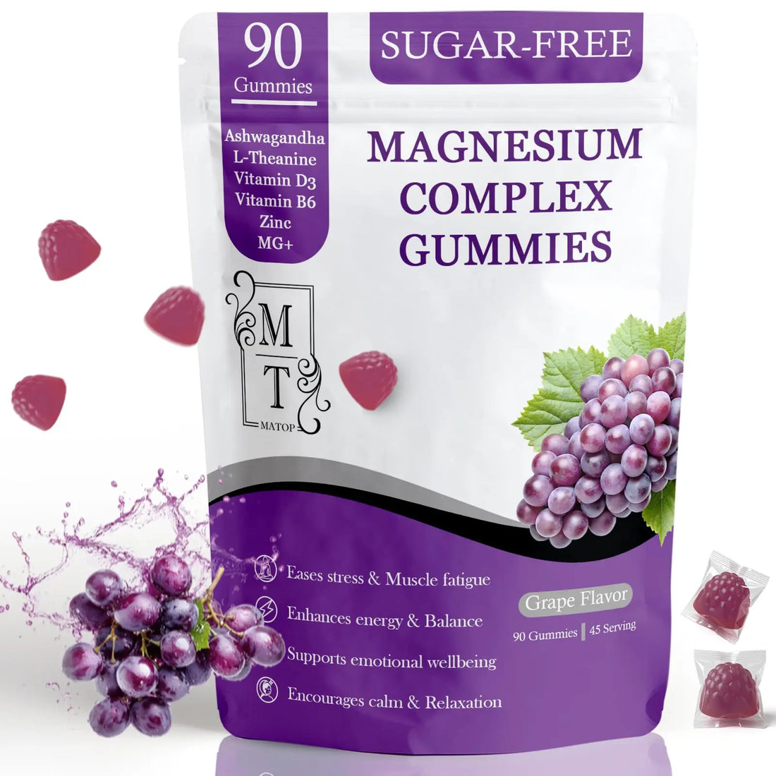 MATOP Magnesium Complex for Women Gummies - 8 in 1 Triple Magnesium Complex (Glycinate, Malate, Citrate) with L-Theanine, Ashwagandha, Vitamin D3, B6 & Zinc - Stress, Calm & Focus - 90 Vegan Gummies MATOP buy supplements canada