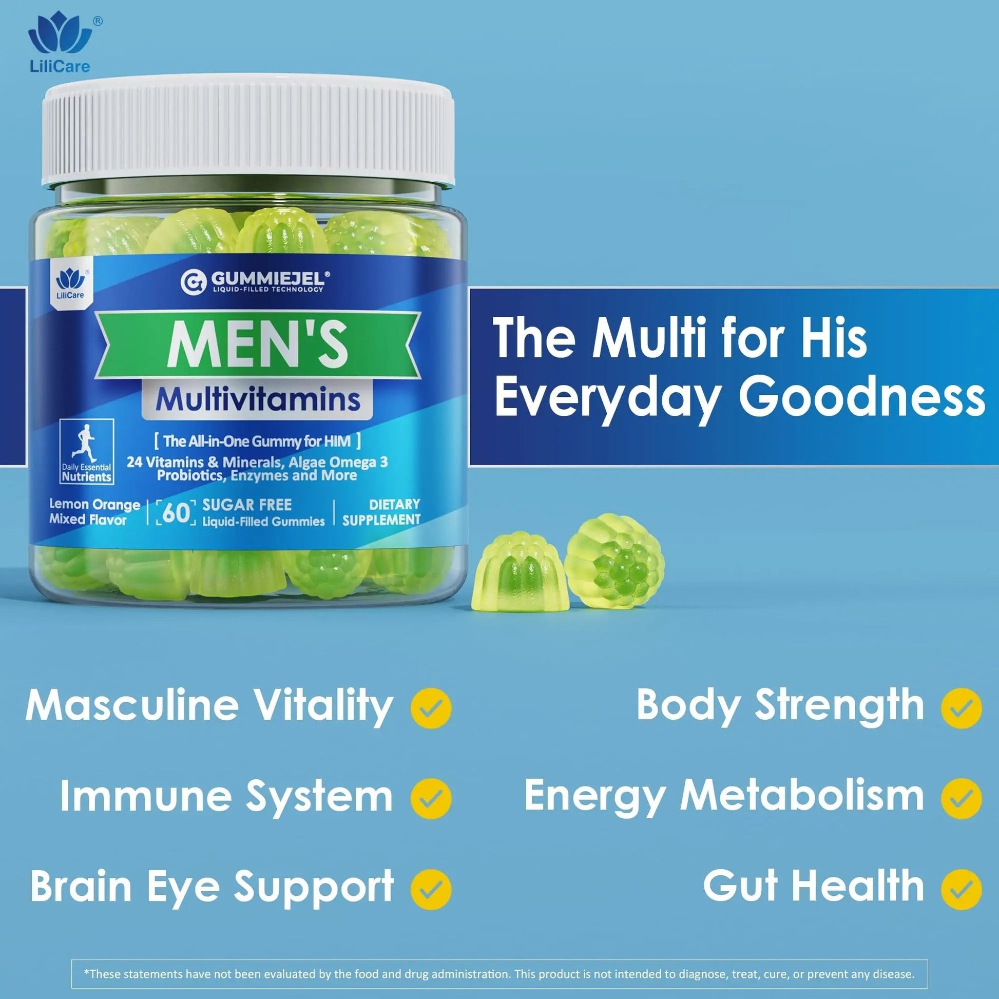 Mens Multivitamins Gummies, Methylated Multivitamin for Men, B Complex, Minerals, Vegan Omega 3, Probiotic, Enzyme LILICARE buy supplements canada