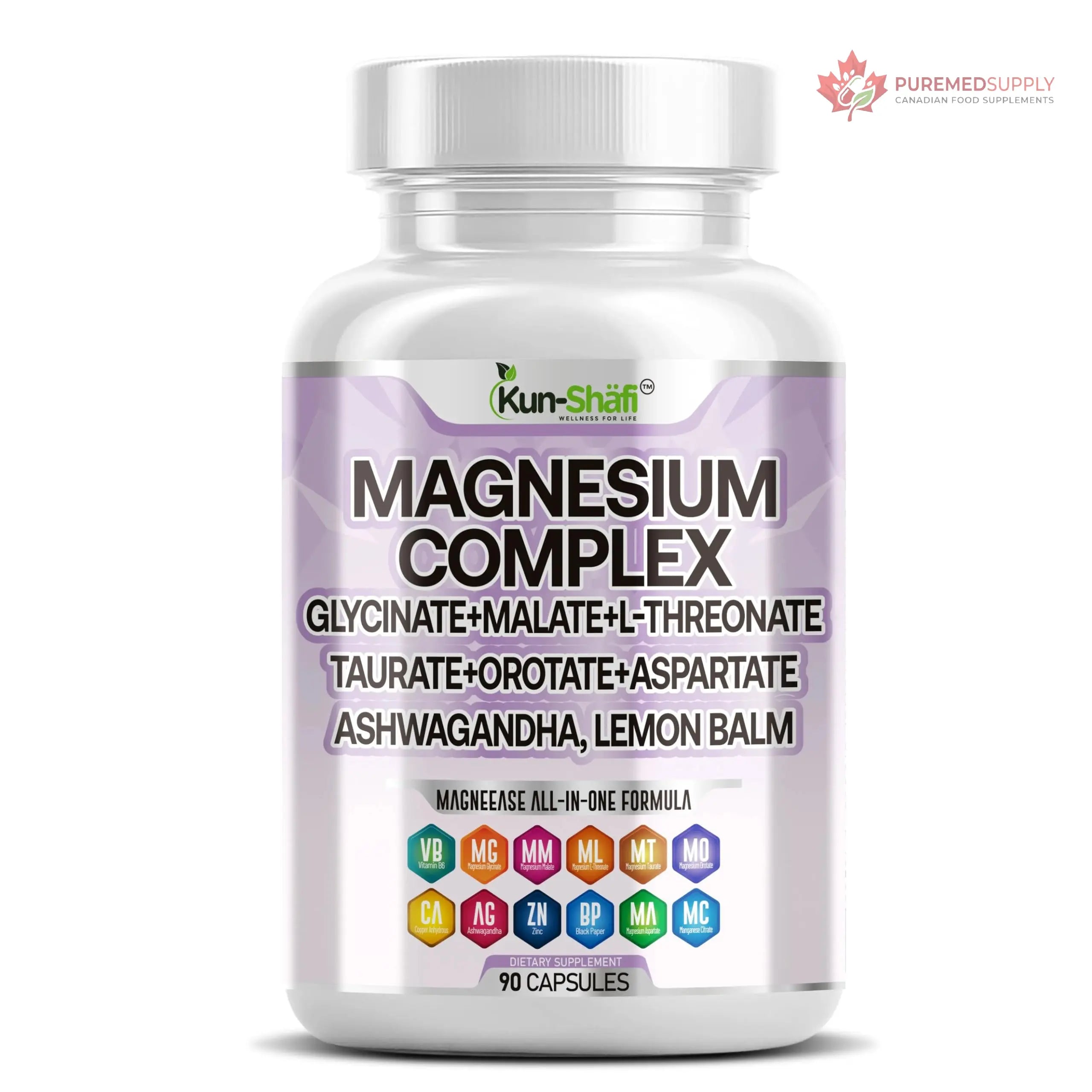 Kun Shafi Magnesium Complex with Magnesium Glycinate Malate, L-Threonate, Taurate, Orotate, Zinc,Aspartate, Copper Manganese & Vitamin D3 B6 Complex - 1Pack Kun Shafi buy supplements canada