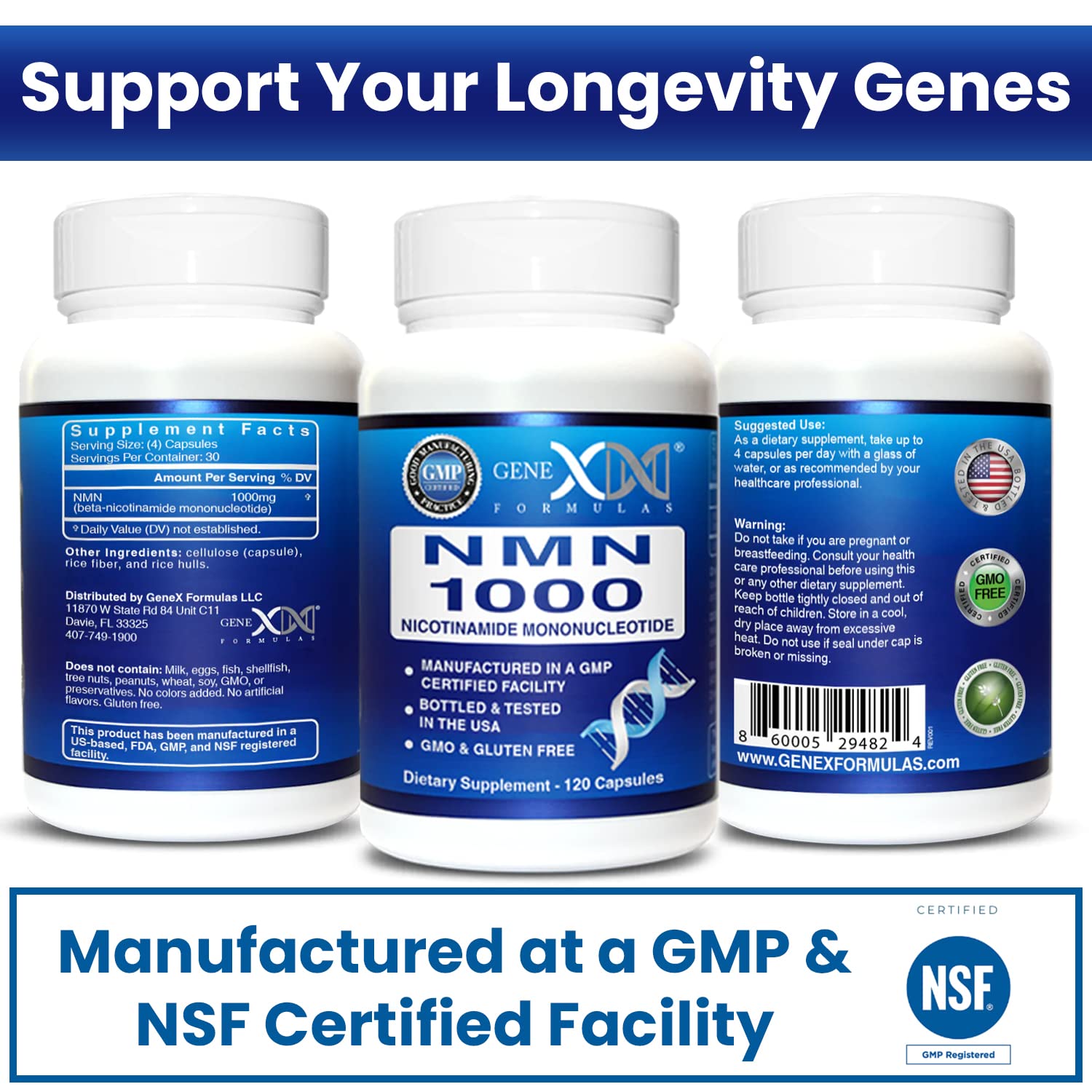 Genex Formulas NMN 1000mg - 99% Pure Shelf Stabilized Supplement Capsules for Increased NAD Levels & Healthy Aging, GMP Certified, 1000mg per Serving, 120 Capsules Genex Formulas buy supplements canada