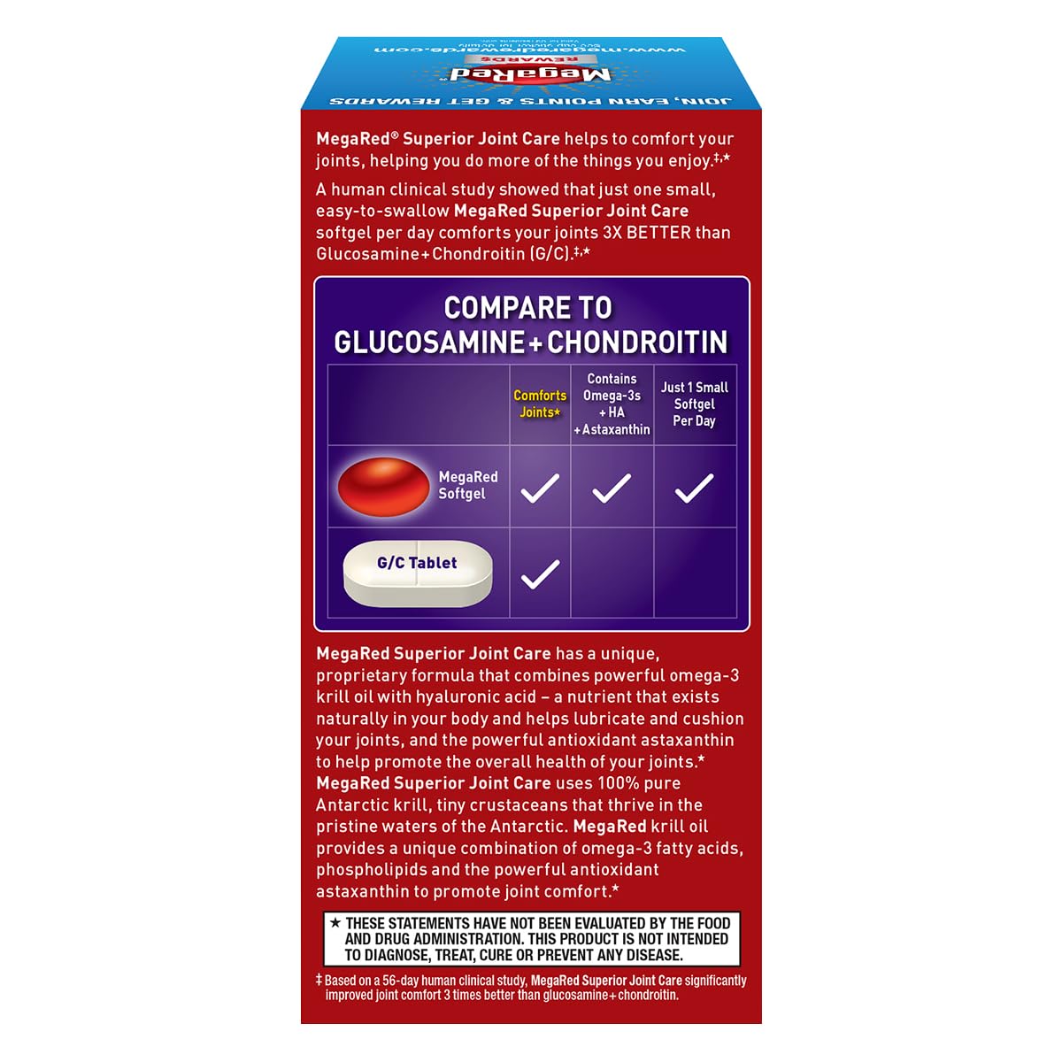 Omega-3 Krill Oil and Joint Supplement - Megared Joint Care 60 softgels - EPA/DHA fatty acids, Antioxidants, Hyaluronic acid, No fishy burp aftertaste as with Fish Oil MegaRed buy supplements canada