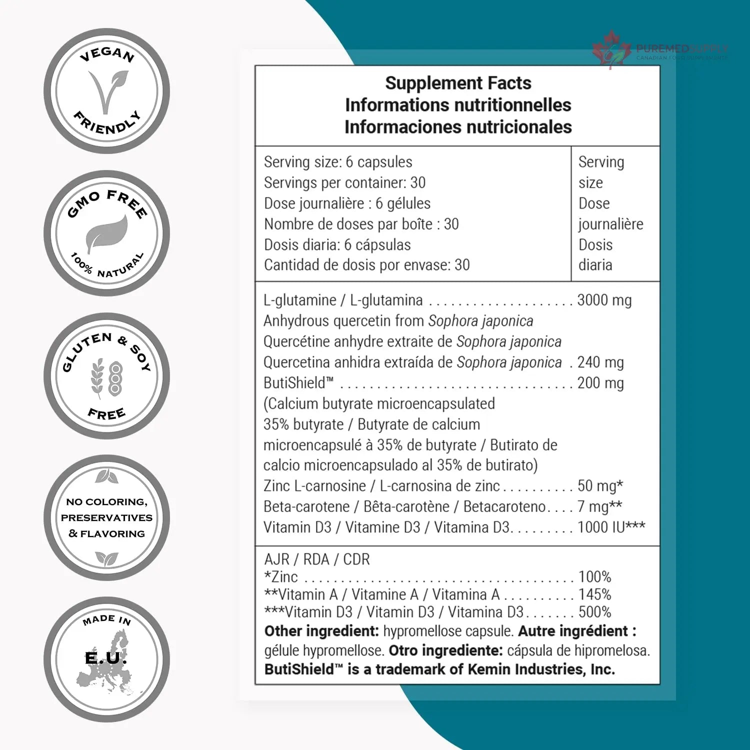 Supersmart PermeaGut Formula (High Potency) - with L-Glutamine, ButiShield Calcium Butyrate, Zinc-L-Carnosine - Gut Barrier Support | Vegan & Gluten Free - 180 Gastro-Resistant Capsules Supersmart buy supplements canada