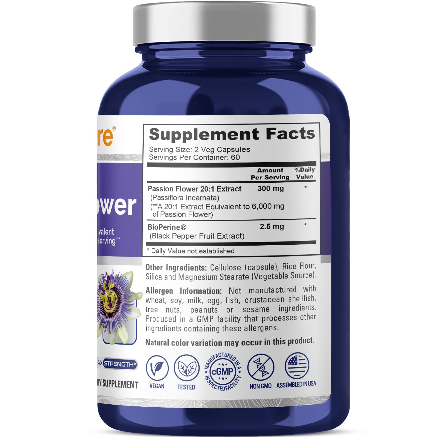 NusaPure Passion Flower 20:1 Extract, 300 mg Equivalent to 6,000mg, 120 Veggie Caps, Non-GMO, Bioperine, & Vegan Extract Supplement NusaPure buy supplements canada