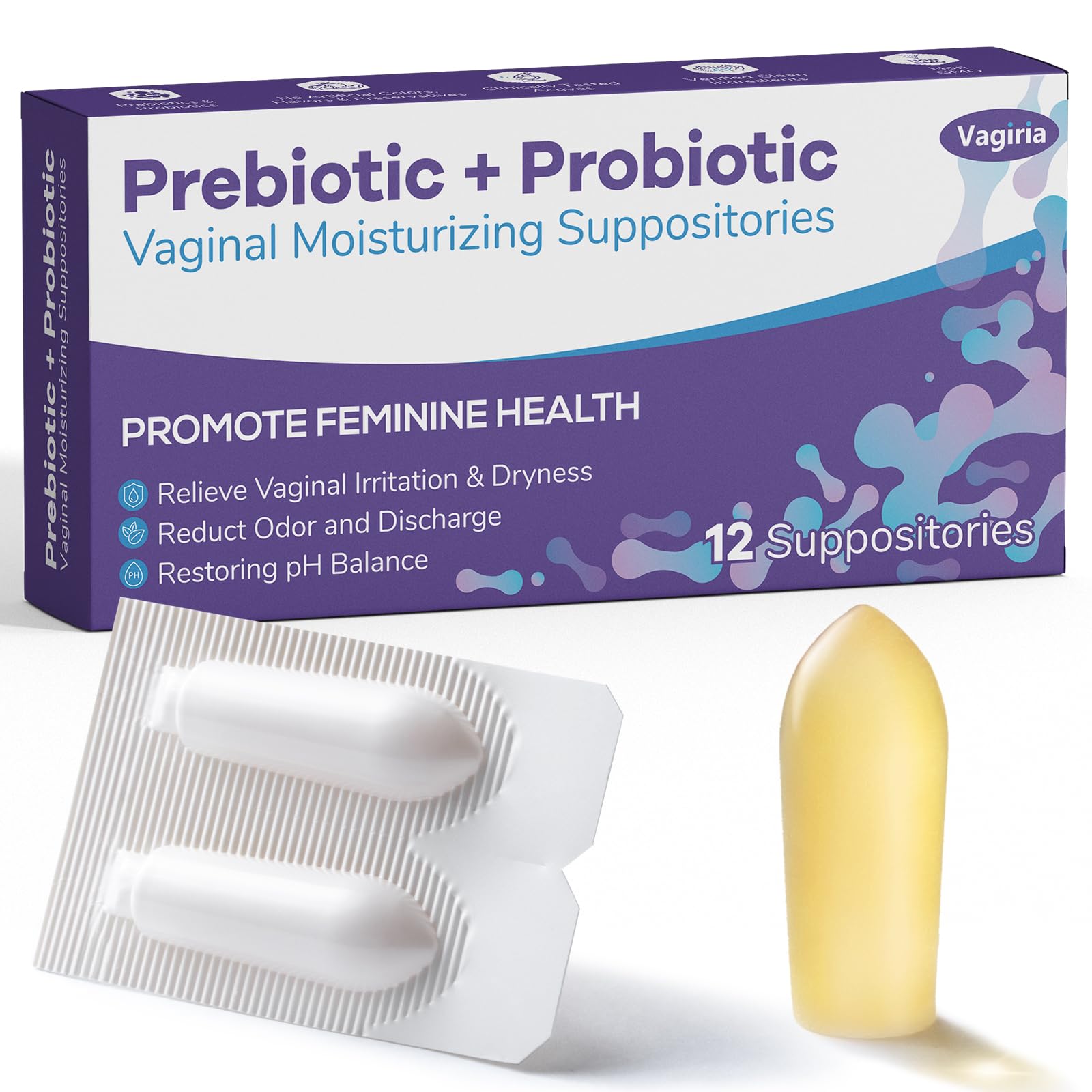 Vaginal Probiotic Suppositories, Prebiotic Infused with Hyaluronic Acid, Tea Tree, and Vitamin C&E Vagiria buy supplements canada