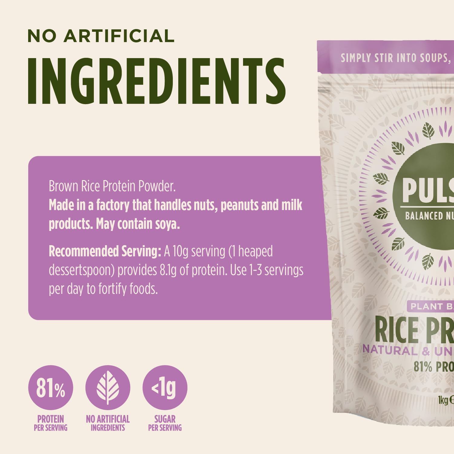Pulsin - Natural & Unflavoured Vegan Rice Protein Powder - 1kg - 8.1g Protein, 0.4g Carbs, 43 Kcal Per Serving Pulsin buy supplements canada
