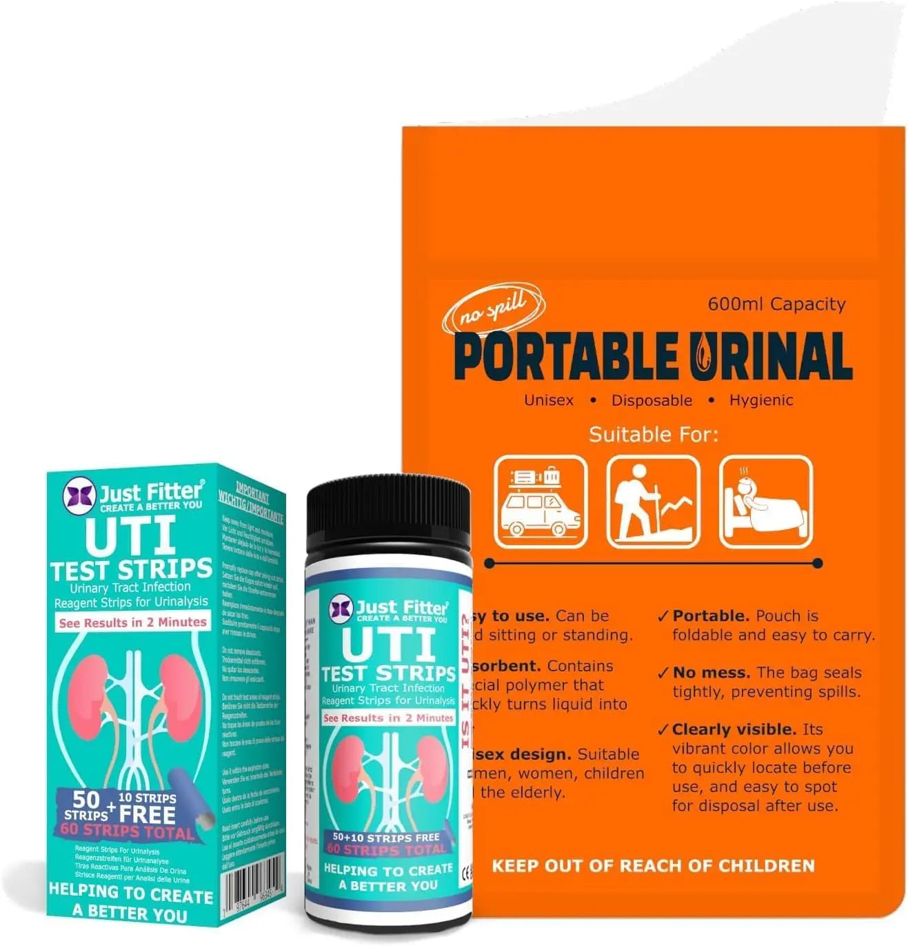 UTI Kit – UTI Test Strips with Emergency Urination Support Bags, 60 Urinary Tract Infection Test Strips with 6 Portable Disposable Urine Bags, Home Urinalysis Test for Leukocytes & Nitrites Just Fitter buy supplements canada