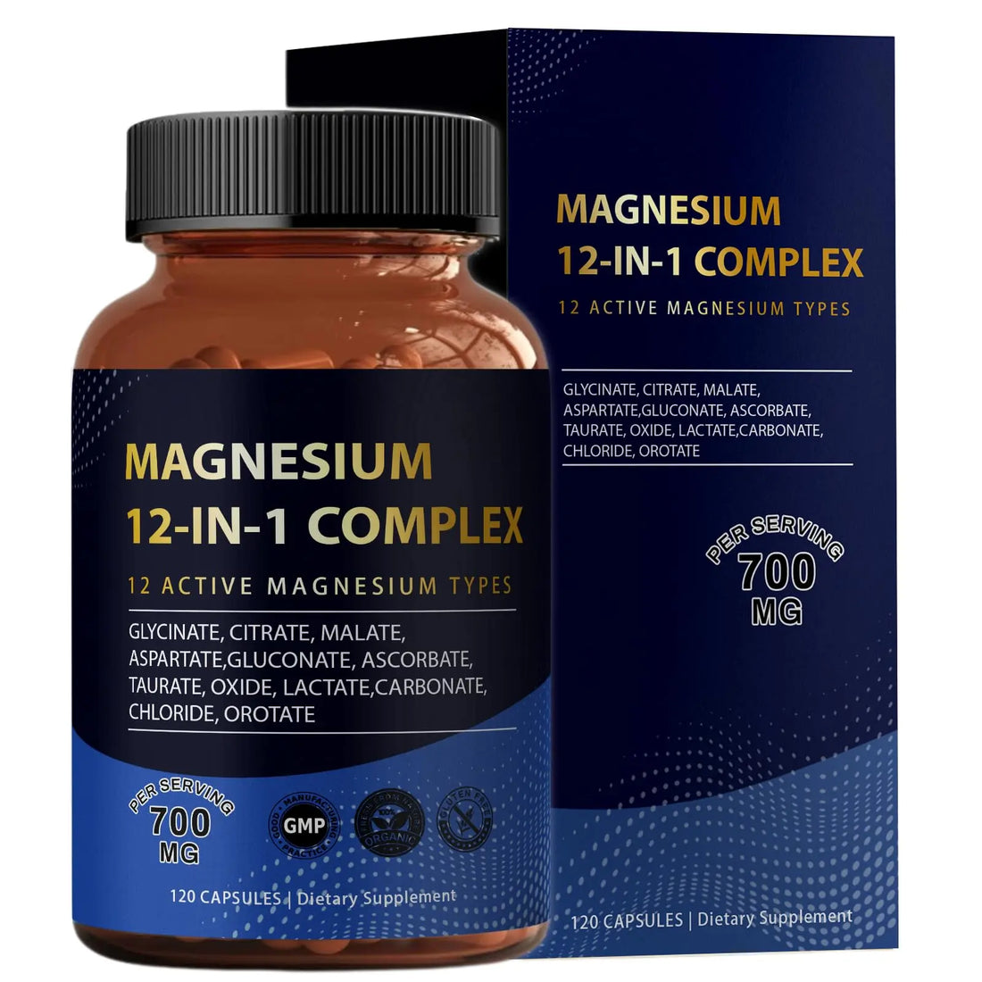 Puravita Magnesium Complex 700mg 12 in 1 Magnesium Supplement with Glycinate, Citrate, Malate & More | Easy Absorption, Energy Support, Vegan & Non-GMO | 120 Capsules (1pc) YPRYPR buy supplements canada