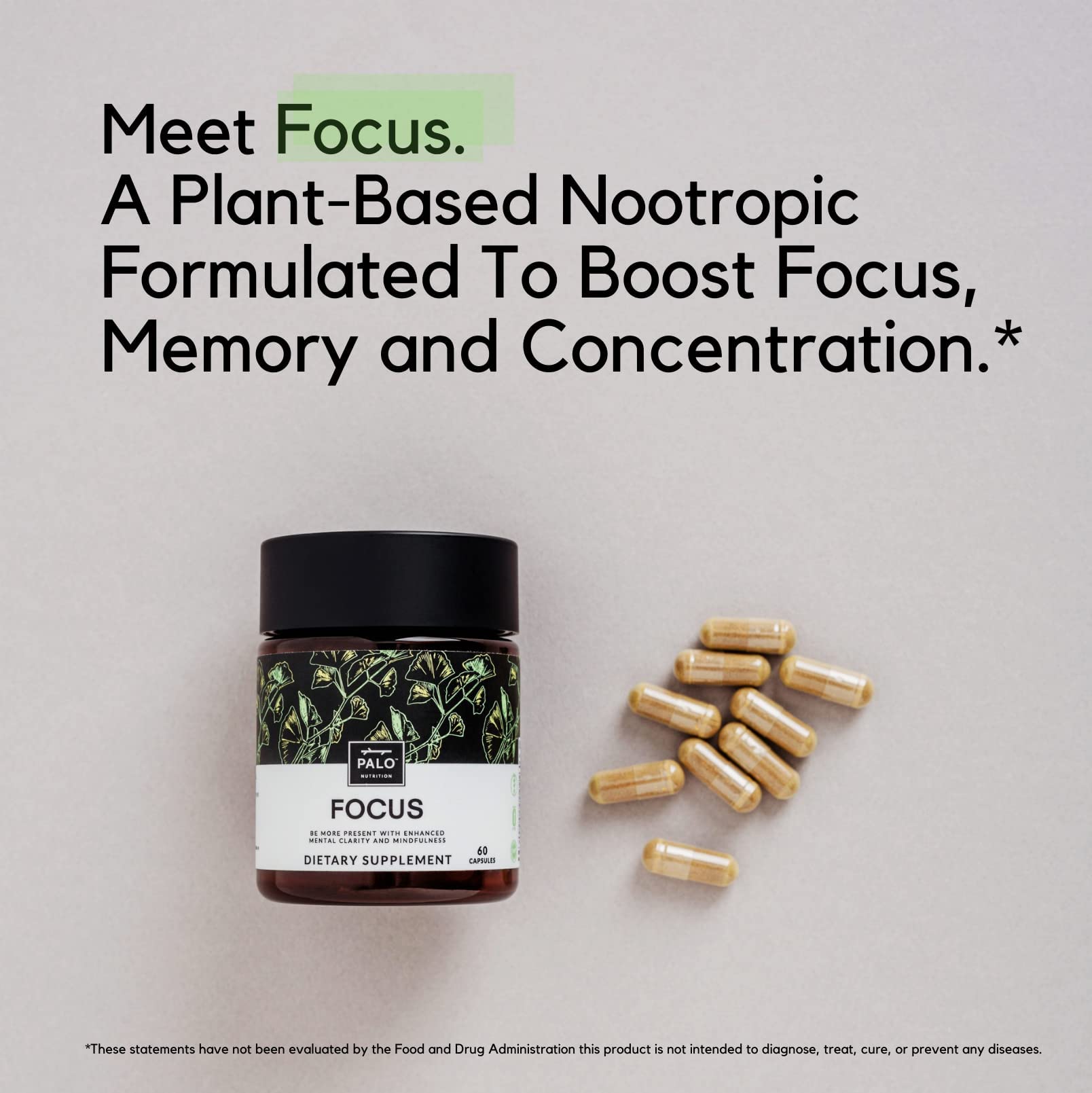 PALO Focus Brain Booster Natural Supplement Nootropic for Memory, Focus, Learning, Reall, Attention and Cognition - Ginkgo Biloba, Bacopa, Gotu Kola, Ashwagandha, Mucuna 60 Capsules PALO buy supplements canada