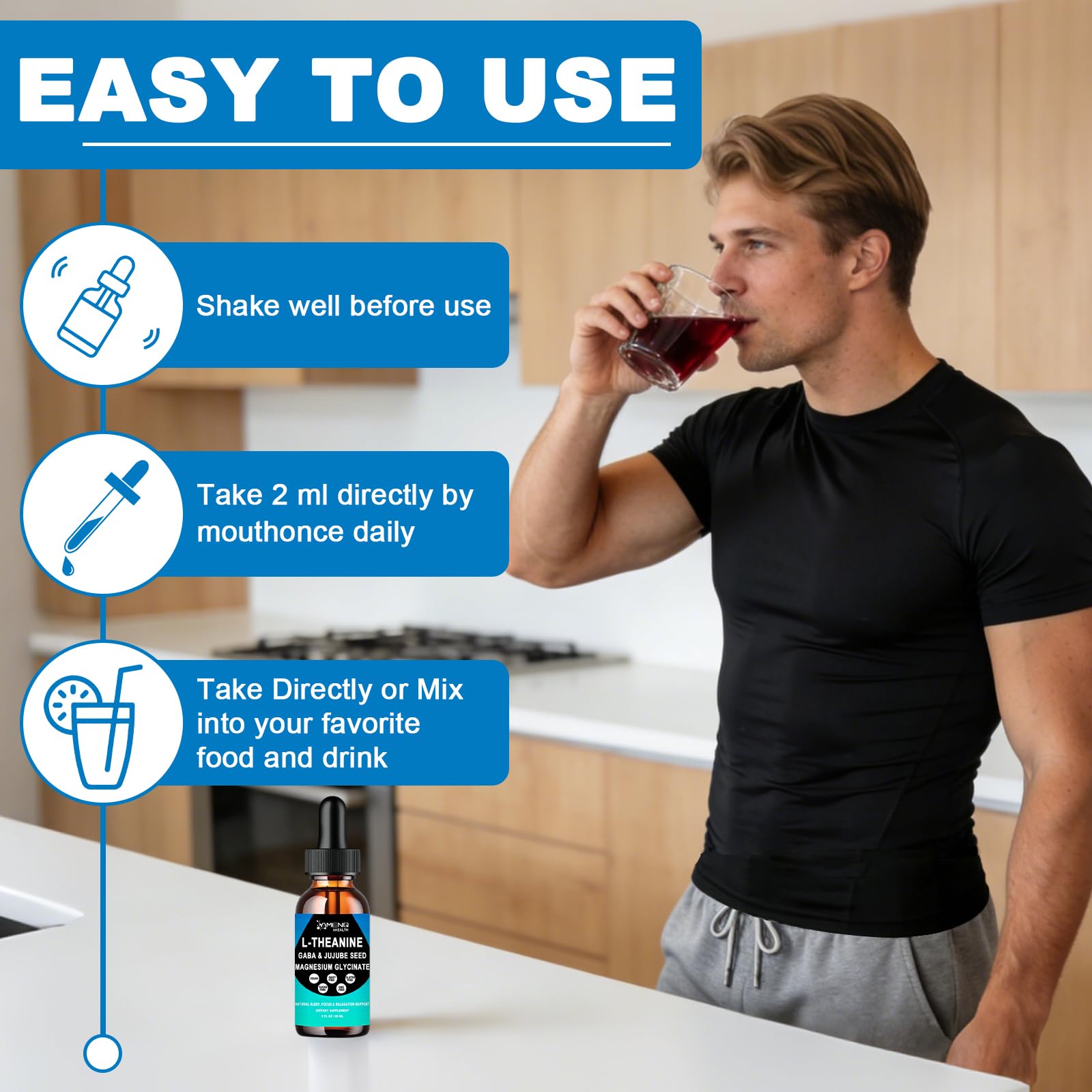 L Theanine Liquid Drops - Double Strength L-Theanine 200mg for Adults & Kids, Fast Absorption Gaba L-Theanine Supplements w. Magnesium & Jujube Seed for Nerve & Sleep, Relaxation & Mood Support丨Vegan AMENQ hHEALTH buy supplements canada