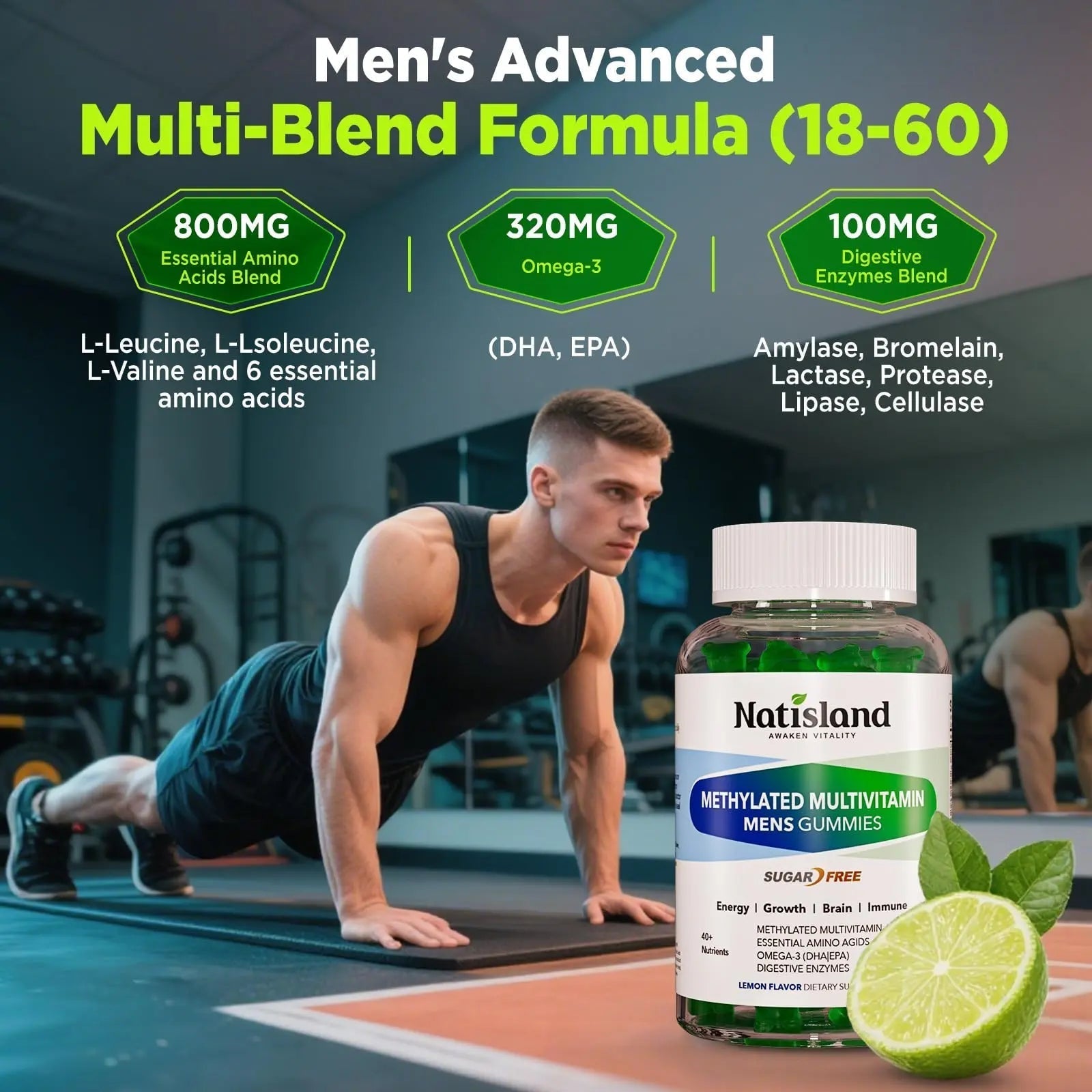 Methylated Multivitamin for Men Gummies, Men`s Multivitamins Gummies with Vitamin B Complex, A, C ,D3, E, K2, Calcium, Magnesium, Omega-3 NATISLAND buy supplements canada