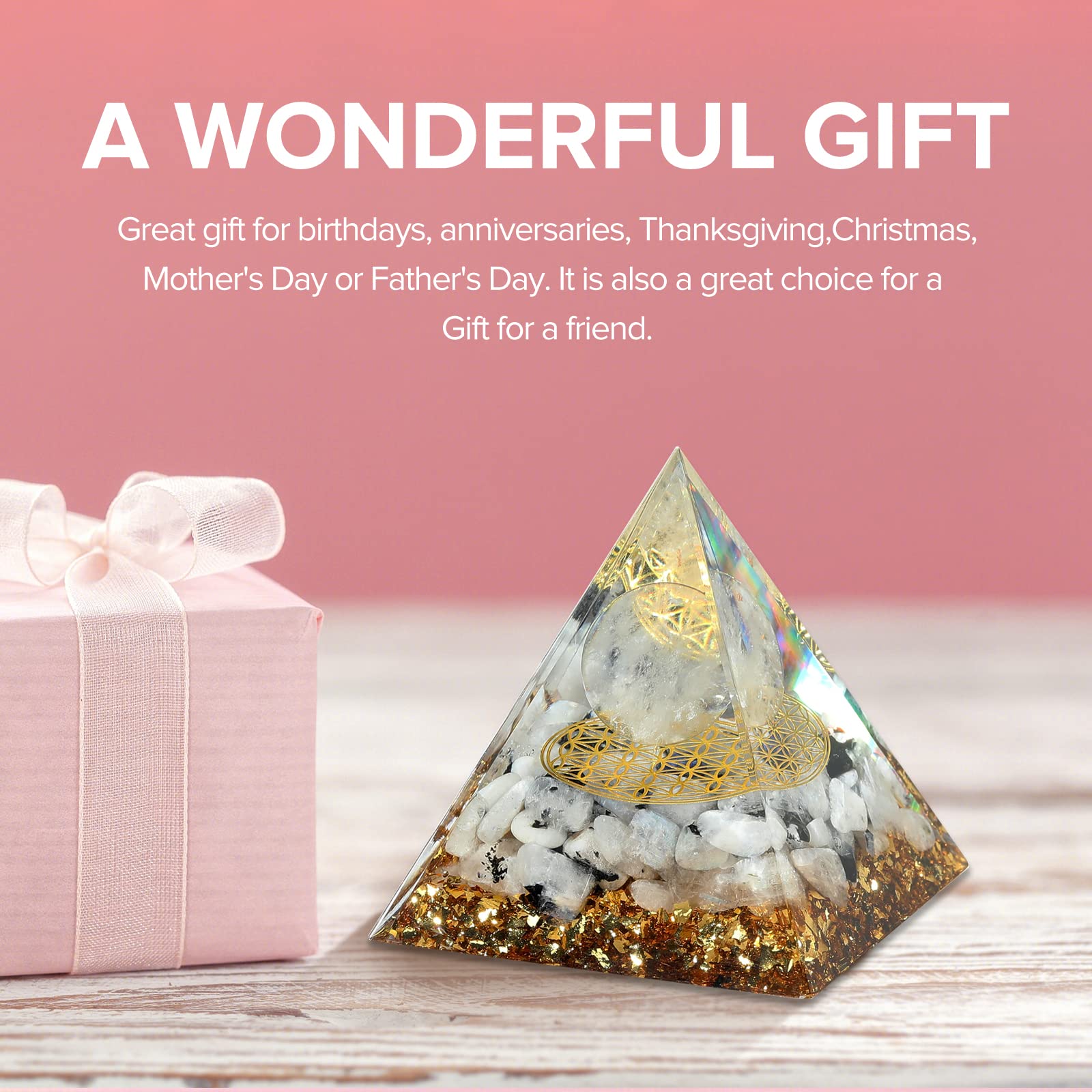 Hopeseed Orgone Pyramid for Positive Energy, Orgonite Rainbow Moonstone&White Crystal Hopeseed buy supplements canada