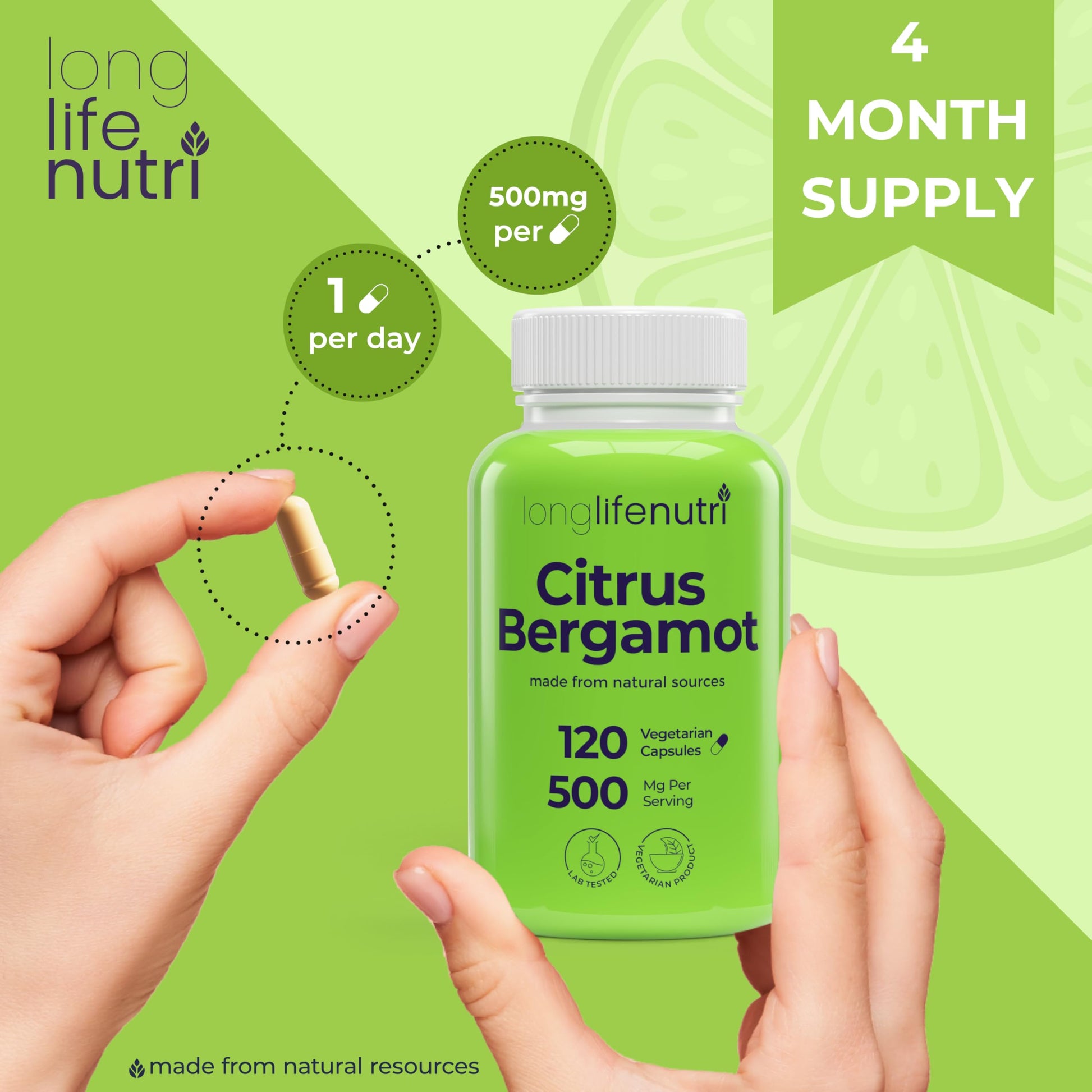 LongLifeNutri Citrus Bergamot Extract 500mg - 120 Vegetarian Capsules, 40% Polyphenolic Flavanones, 4-Month Supply, Plant-Based Anti-Oxidant, Tested, Made in USA LongLifeNutri buy supplements canada