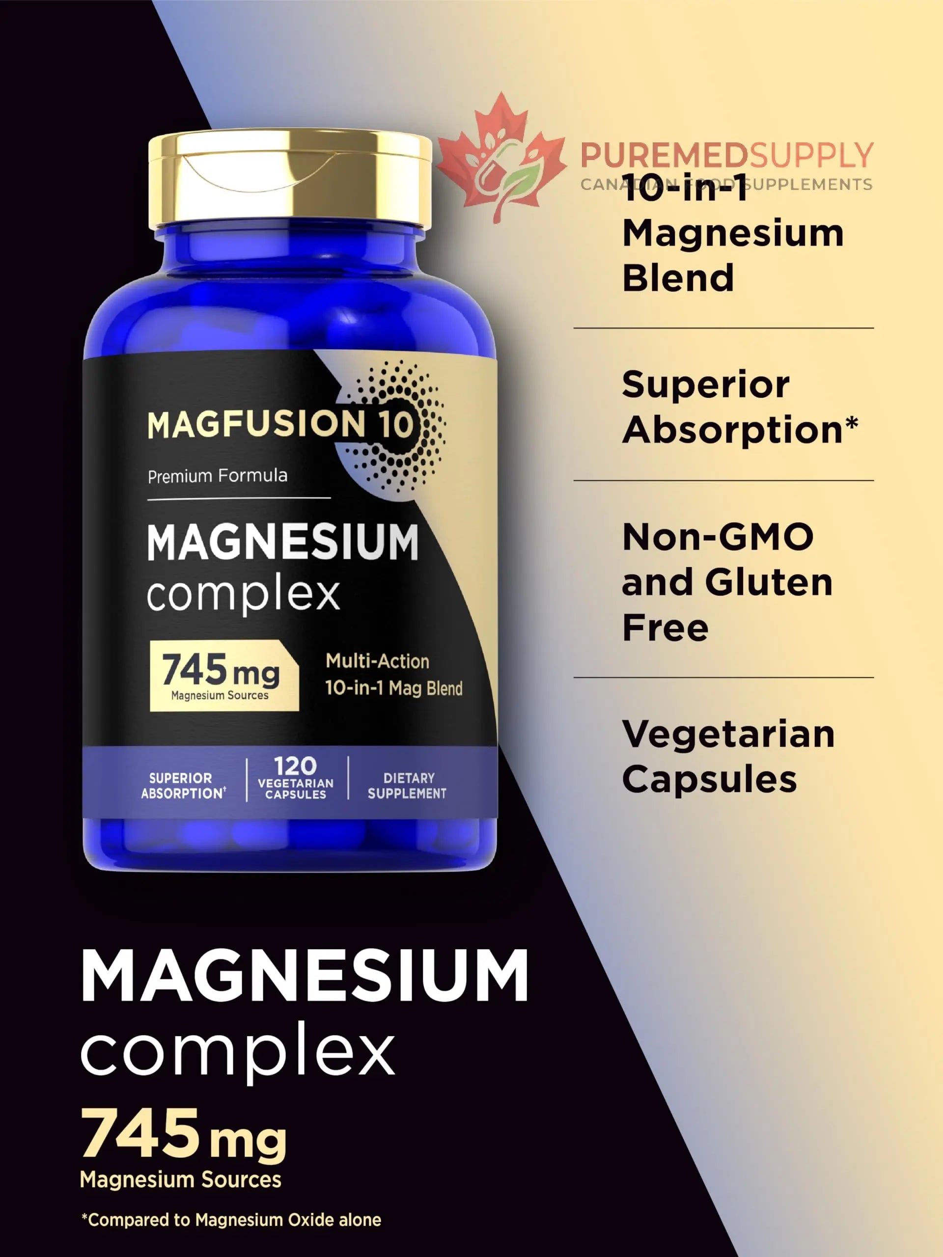 Magfusion-10 Magnesium Complex Supplement 745mg | 120 Capsules | 10 in 1 Blend | Vegetarian, Non-GMO, Gluten Free Magfusion-10 buy supplements canada