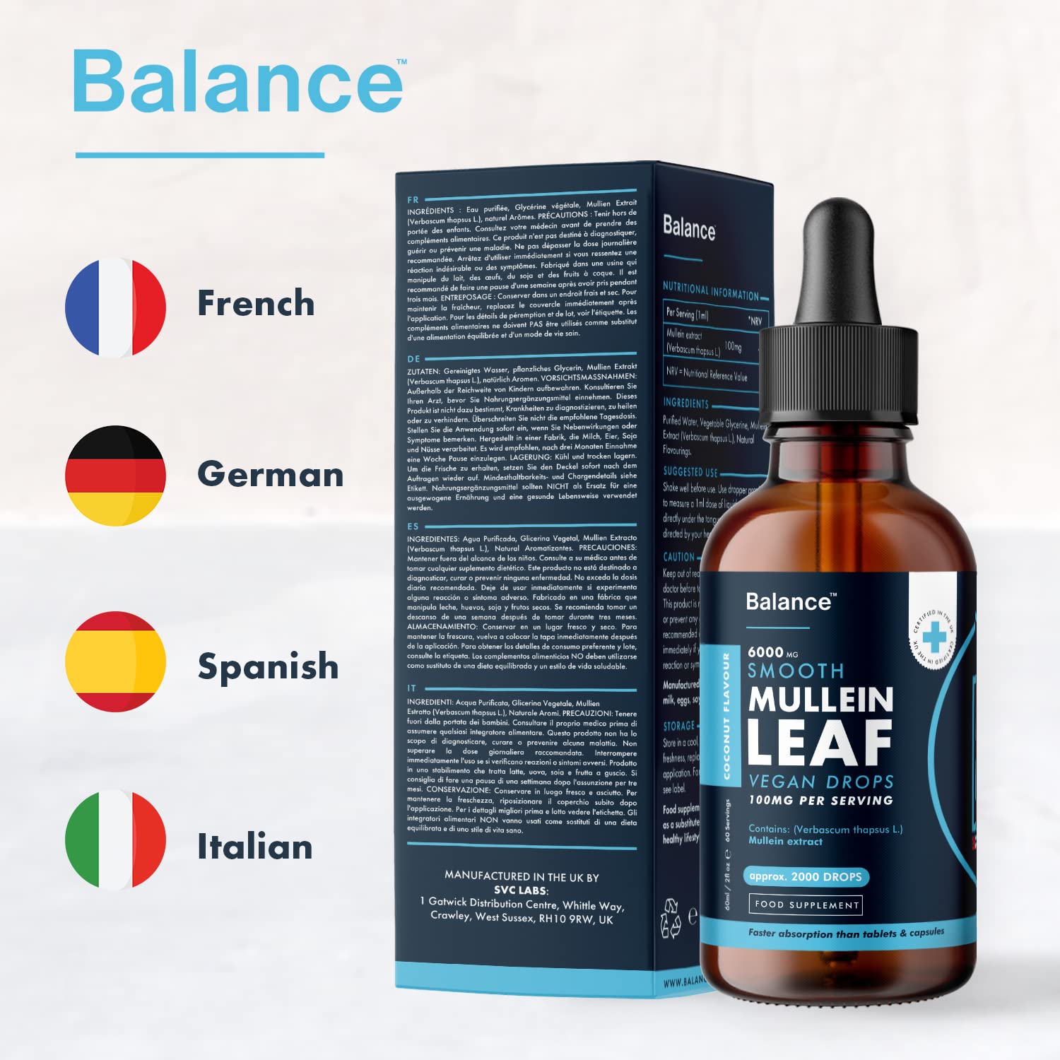 Balance Mullein Leaf Liquid Drops - 60ml for 2 Month Supply - High Strength - Vegan Balance buy supplements canada