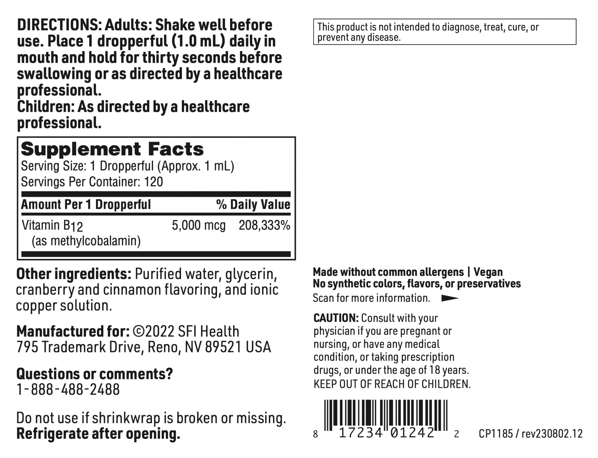 Klaire Labs SFI Health Vitamin B12 Liquid Drops 5mg - Mood & Cognitive Support from 5000mcg Active Coenzyme Methylcobalamin - Hypoallergenic (120 Servings, 4 Fluid Ounces) SFI Health buy supplements canada