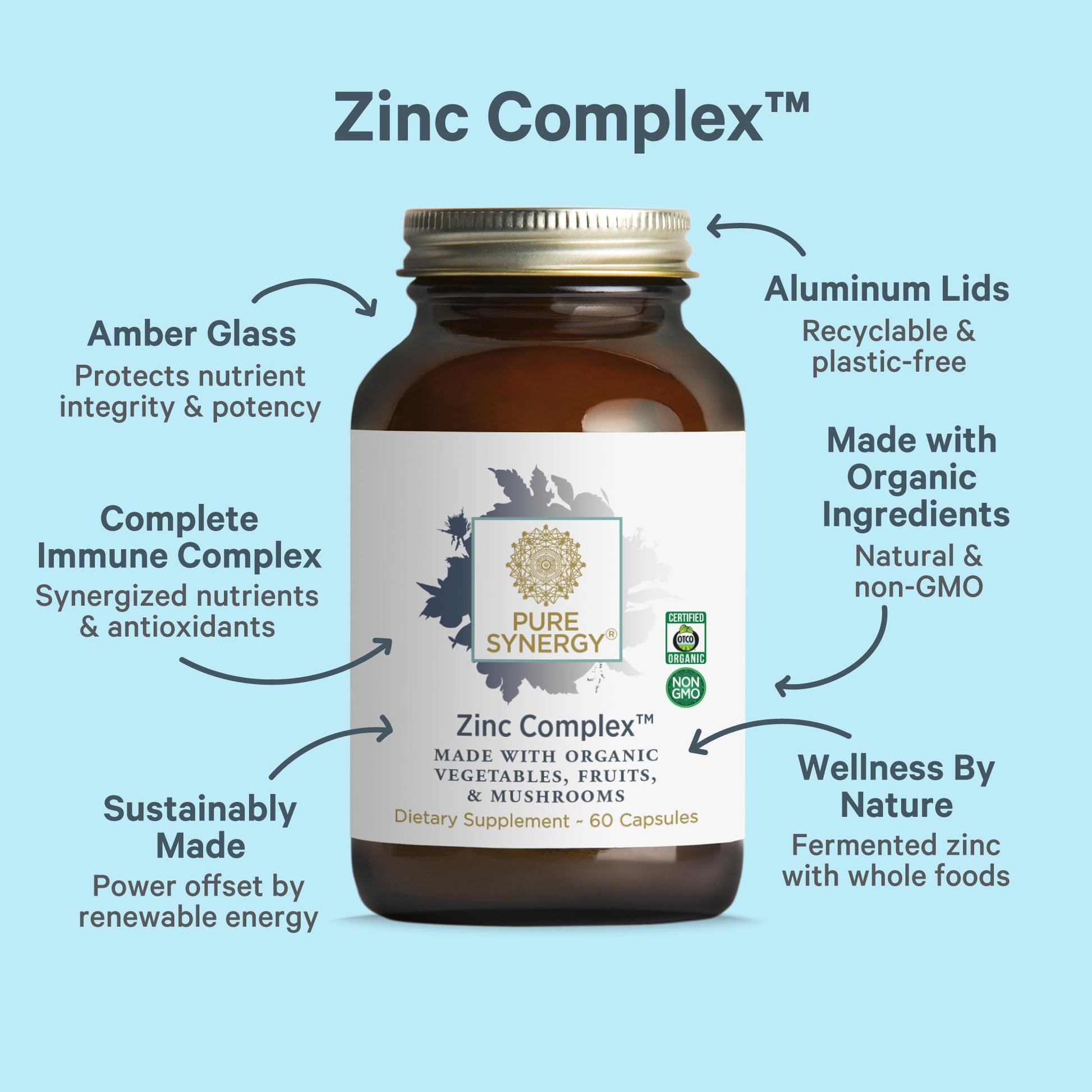 PURE SYNERGY Zinc Complex | Immune Support Supplement | Natural, Vegan Zinc Complex with Vitamin C and Organic Whole Foods | for Immune PURE SYNERGY buy supplements canada