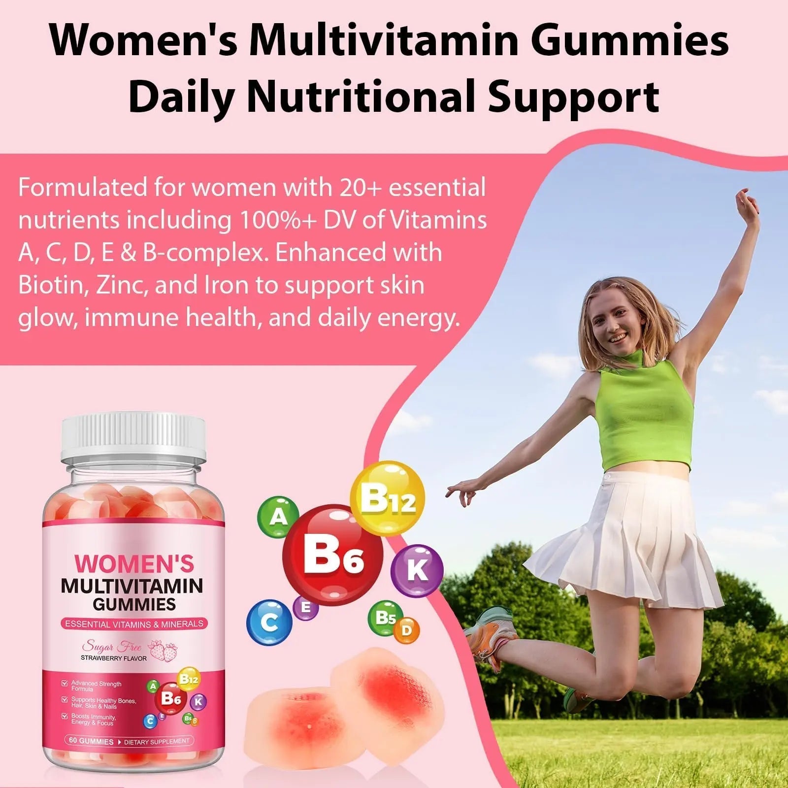 Women's Multivitamin Gummy, Vitamins A, C, D, E, K, B6, and B12 Womens Daily Multivitamin Gummy for Hair,Skin & Nails, Immune Energy Frovetani buy supplements canada