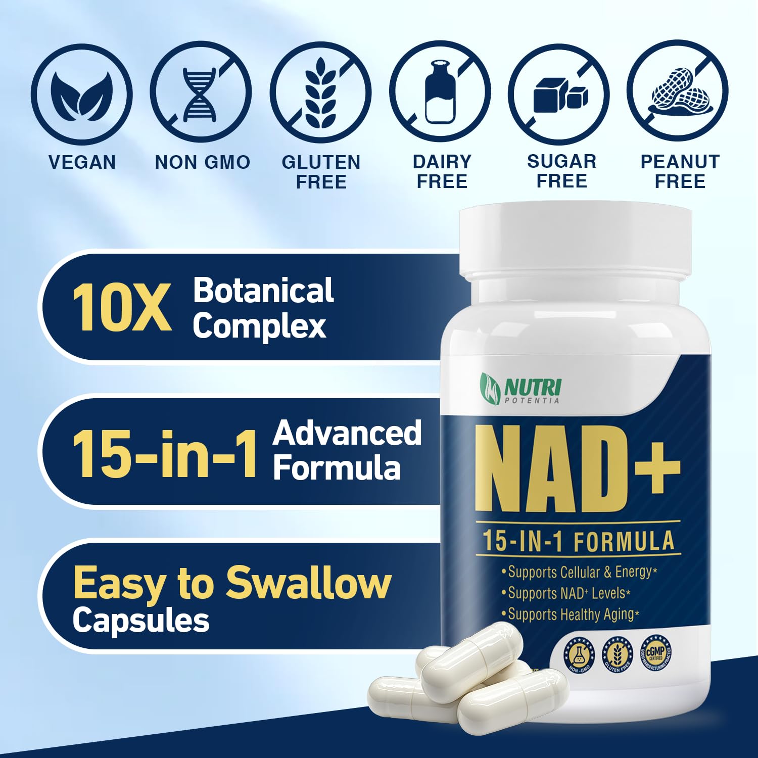 NAD+ Supplement-NMN Upgrade Alternative,NAD Resveratrol Supplement 15-in-1 CoQ10 for Man & Women–Third-Party Tested(Made & Tested in USA).Supports Cellular Energy,Healthy Aging-Non-GMO - 60 Capsules NUTRI POTENTIA buy supplements canada