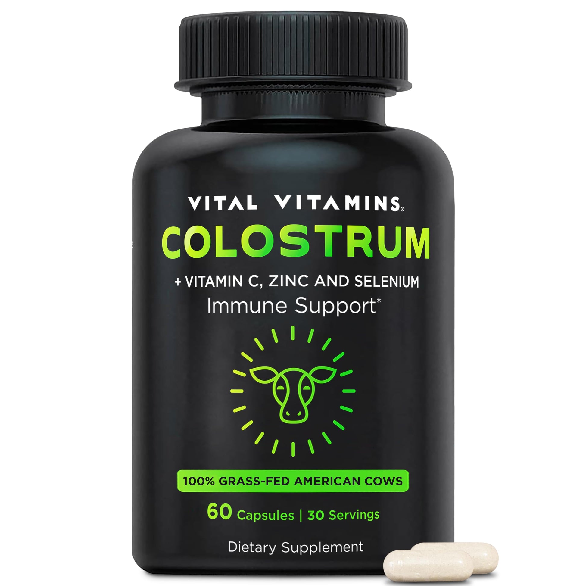 Vital Vitamins Colostrum Supplement - Vitamin C, Zinc, & Selenium - from First Milking - Standardized to Contain 10% IgG Immunoglobulins - Grass-Fed American Cows - 60 Capsules Vital Vitamins buy supplements canada