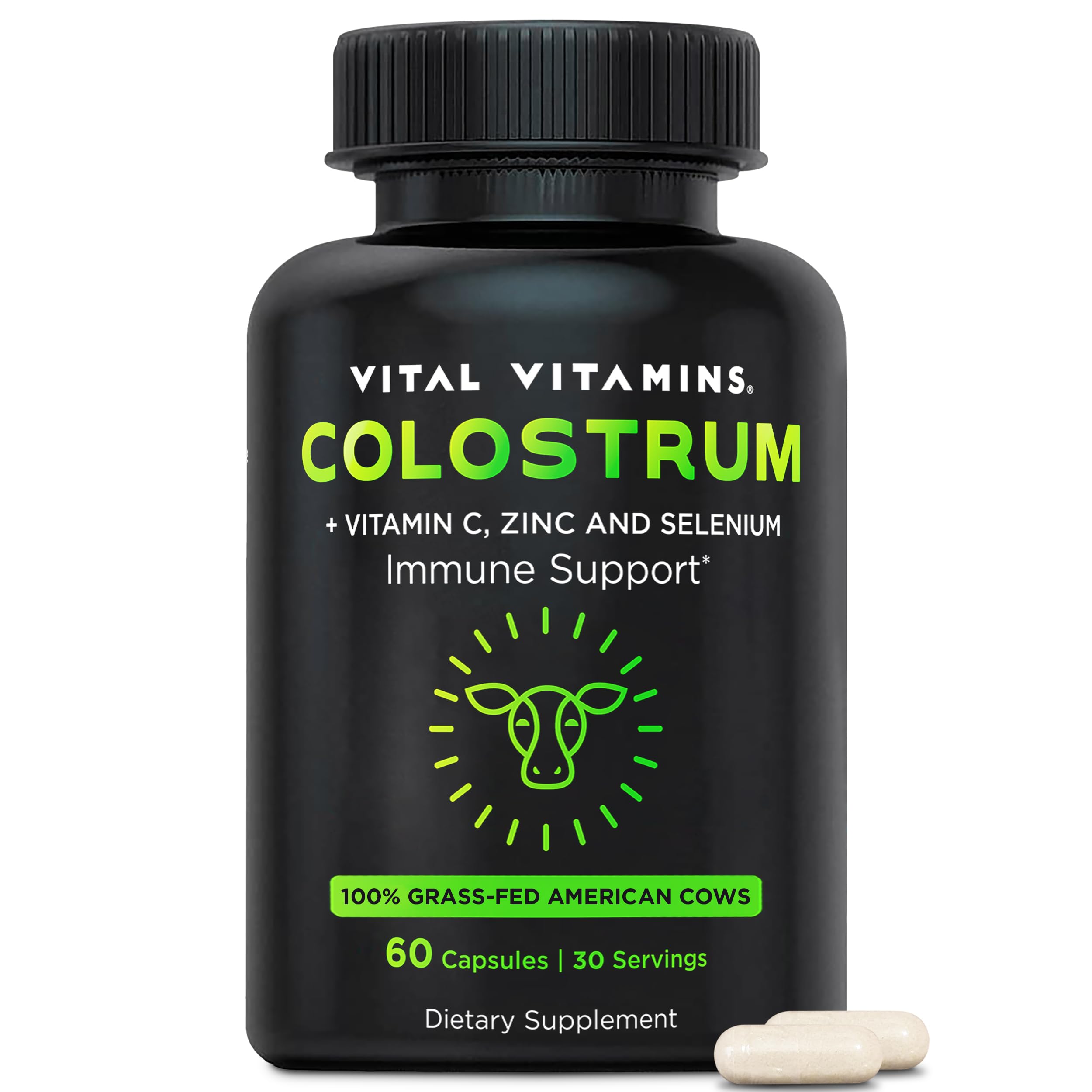 Vital Vitamins Colostrum Supplement - Vitamin C, Zinc, & Selenium - from First Milking - Standardized to Contain 10% IgG Immunoglobulins - Grass-Fed American Cows - 60 Capsules Vital Vitamins buy supplements canada