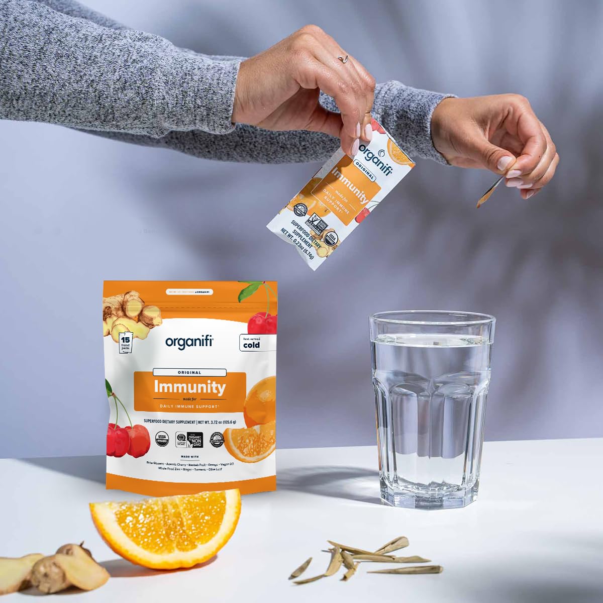 Organifi Immunity - Organic Superfood Immunity Support - 15 Single Serve Packets - Immunity Powder for T Cell Production and Upper Respiratory Health - Mushroom Beta Glucans, Vitamin C, D and Zinc Organifi buy supplements canada