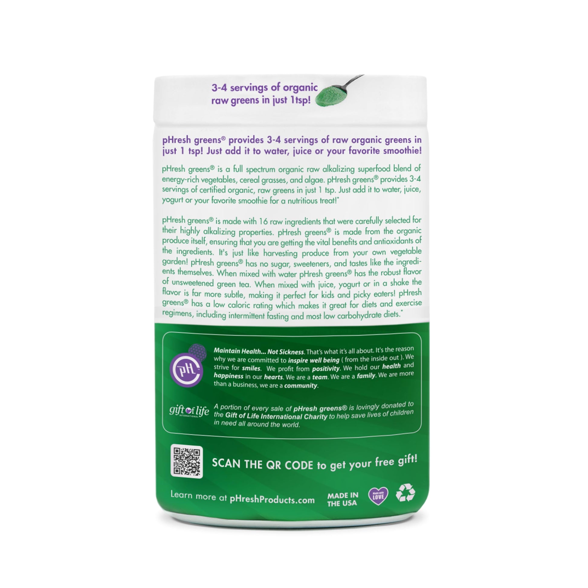 pHresh - Greens Raw Alkalizing Superfood Greens Powder - 2 Month Supply - Vegan, Kosher, Gluten Free - Natural Enzymes, Nutrients - Approved for Intermittent Fasting - 10 oz Phresh Products buy supplements canada