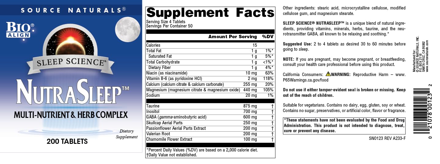 Source Naturals NutraSleep, Melatonin-Free Multi-Nutrient & Herb Complex, Vegetarian Formula for Relaxation Support - 200 Tablets Source Naturals buy supplements canada