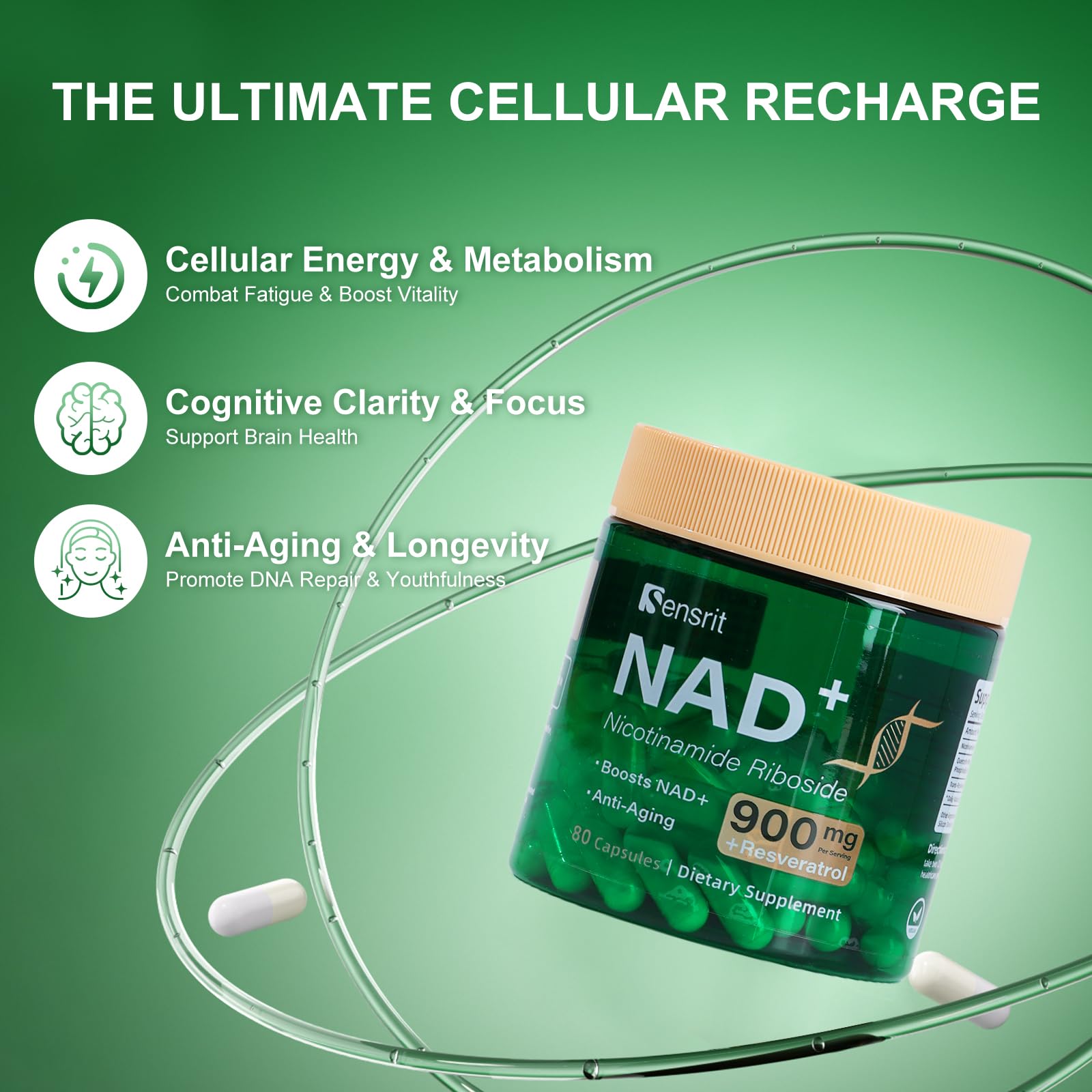 Sensrit NAD+ Supplement with Nicotinamide Riboside & Resveratrol | Cellular Energy & Mental Clarity Support | 40 Servings | Vegan, Non-GMO, Gluten Free Sensrit buy supplements canada