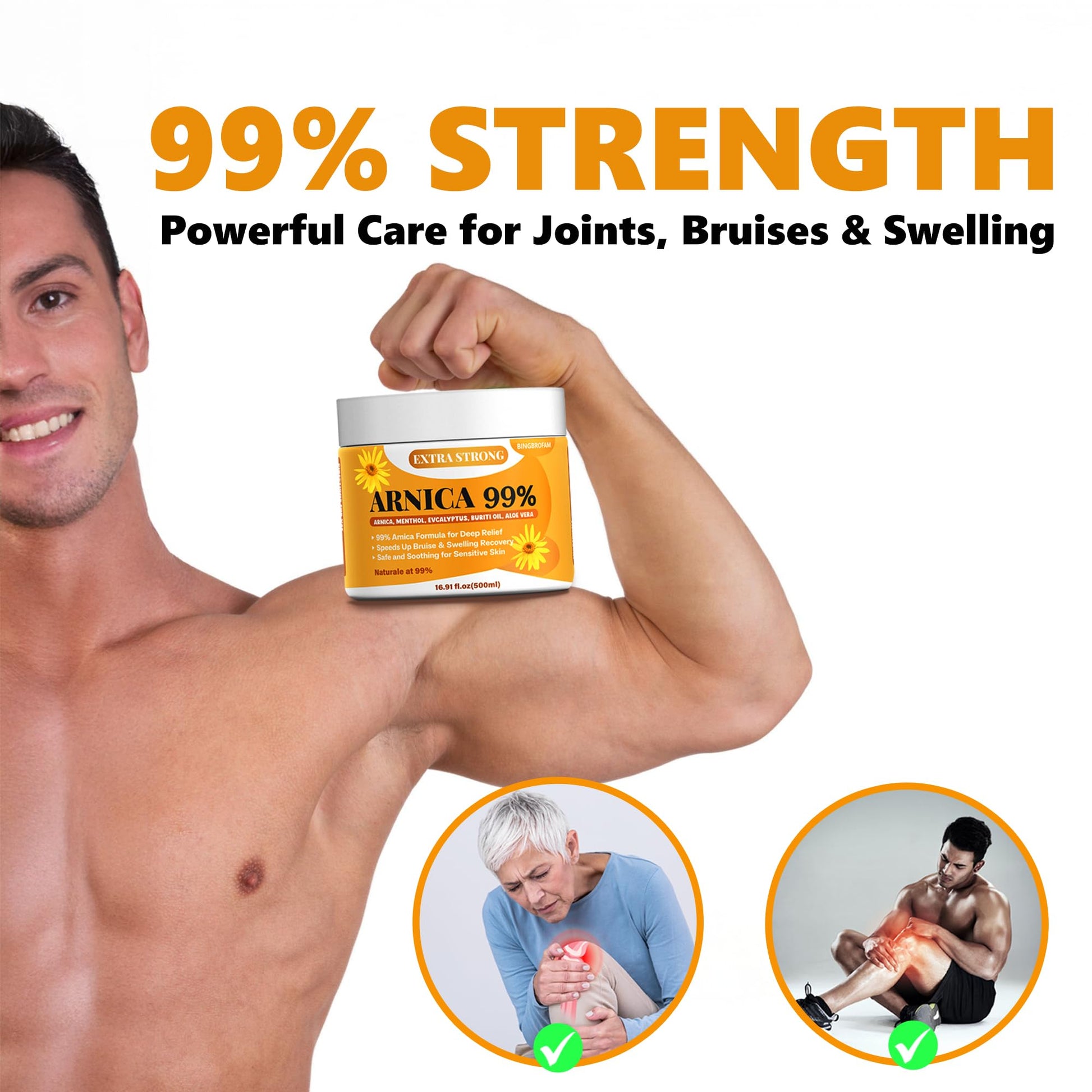 Bingbrofam Arnica Cream 99% Extra Strength Gel Pain Relief for Fast Healing Thin Skin, Seniors Bruises with Menthol, Swelling, Soothing Massage, 16.9 Oz Bingbrofam buy supplements canada