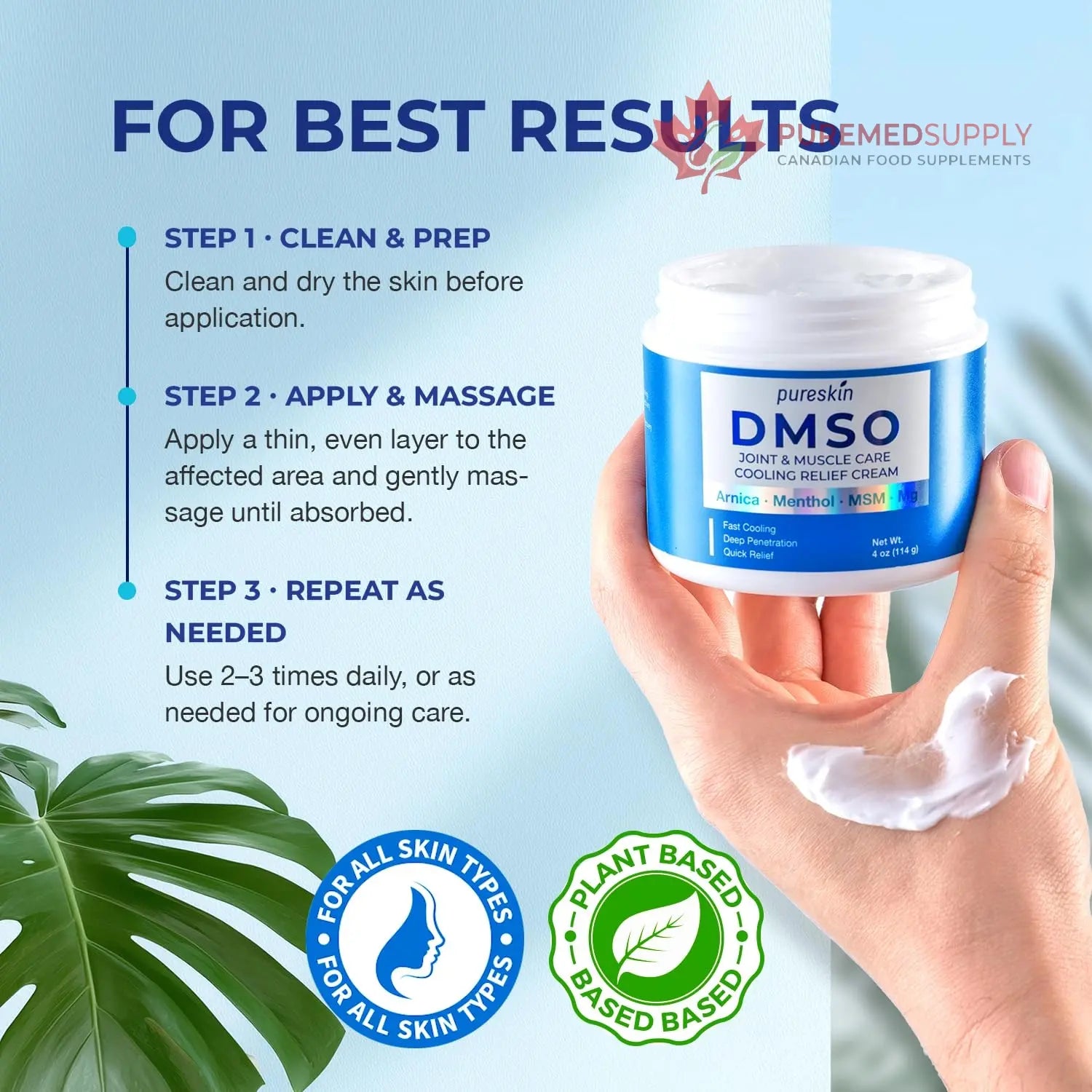PURESKIN DMSO Relief Cream – Pharmaceutical Grade Fast-Absorbing Cooling Formula for Active Lifestyles – Lightweight Cream with Arnica, MSM, Magnesium, Menthol & Aloe, 4 oz PURESKIN buy supplements canada