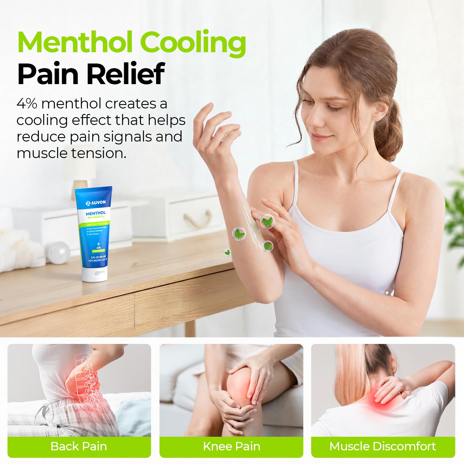 AUVON Menthol Pain Relief Gel for Chronic Joint & Back Pain, Arthritis Pain Reliever for Muscle Pain Relief, Fast-Acting Menthol Cooling Gel Soothes Knee, Hip, Shoulder, Neck Pain, 3 FL OZ Per Pack AUVON buy supplements canada