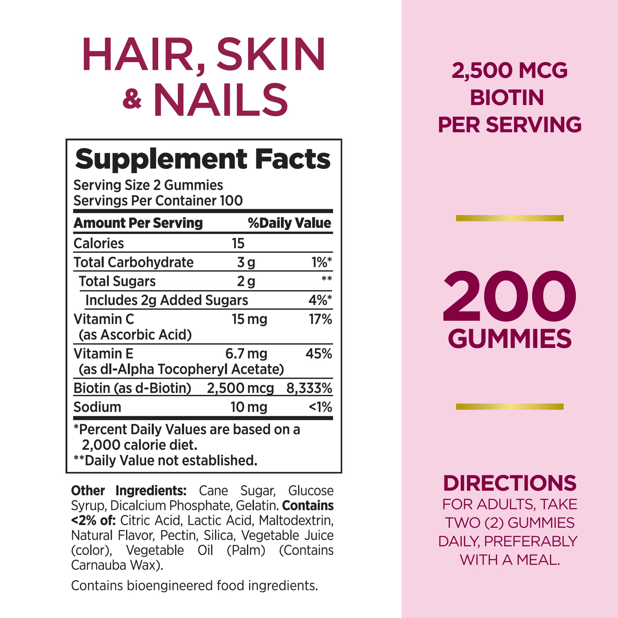 Nature's Bounty Optimal Solutions Hair, Skin and Nails Gummies with Biotin, 2500 mcg, Strawberry Flavored, 200 Count, 100 Total Servings Nature's Bounty buy supplements canada