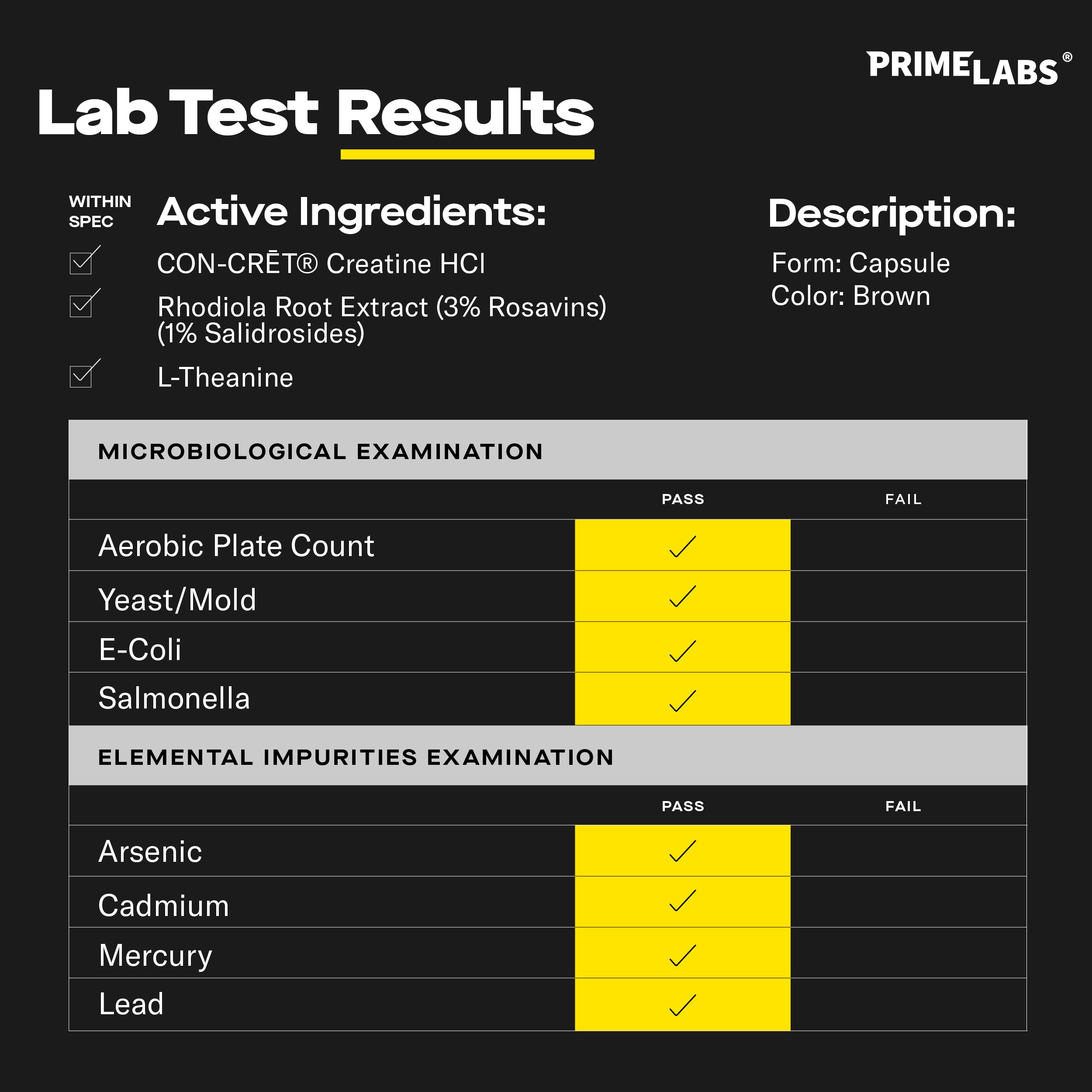 Prime Labs Creatine HCl Capsules - with CON-CRĒT®, Rhodiola Root Extract, & L-Theanine - Muscle Support, Endurance, Cognitive Function - for Men & Women - 60 Pills Prime Labs buy supplements canada