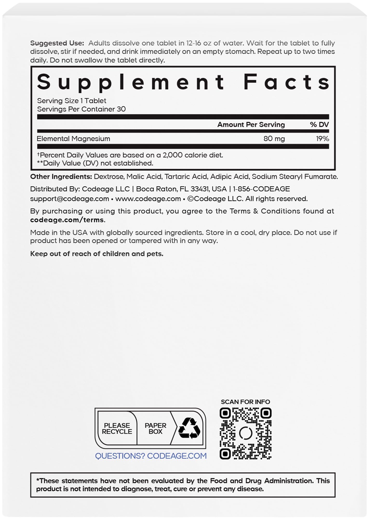 Codeage Molecular Hydrogen Supplement - Fast-Dissolving 12 PPM Hydrogen Water Tablets with Elemental Magnesium - Hydration Tablet Body Function - Unflavored, Vegan, Non-GMO, Gluten-Free - 30 Tablets Codeage buy supplements canada