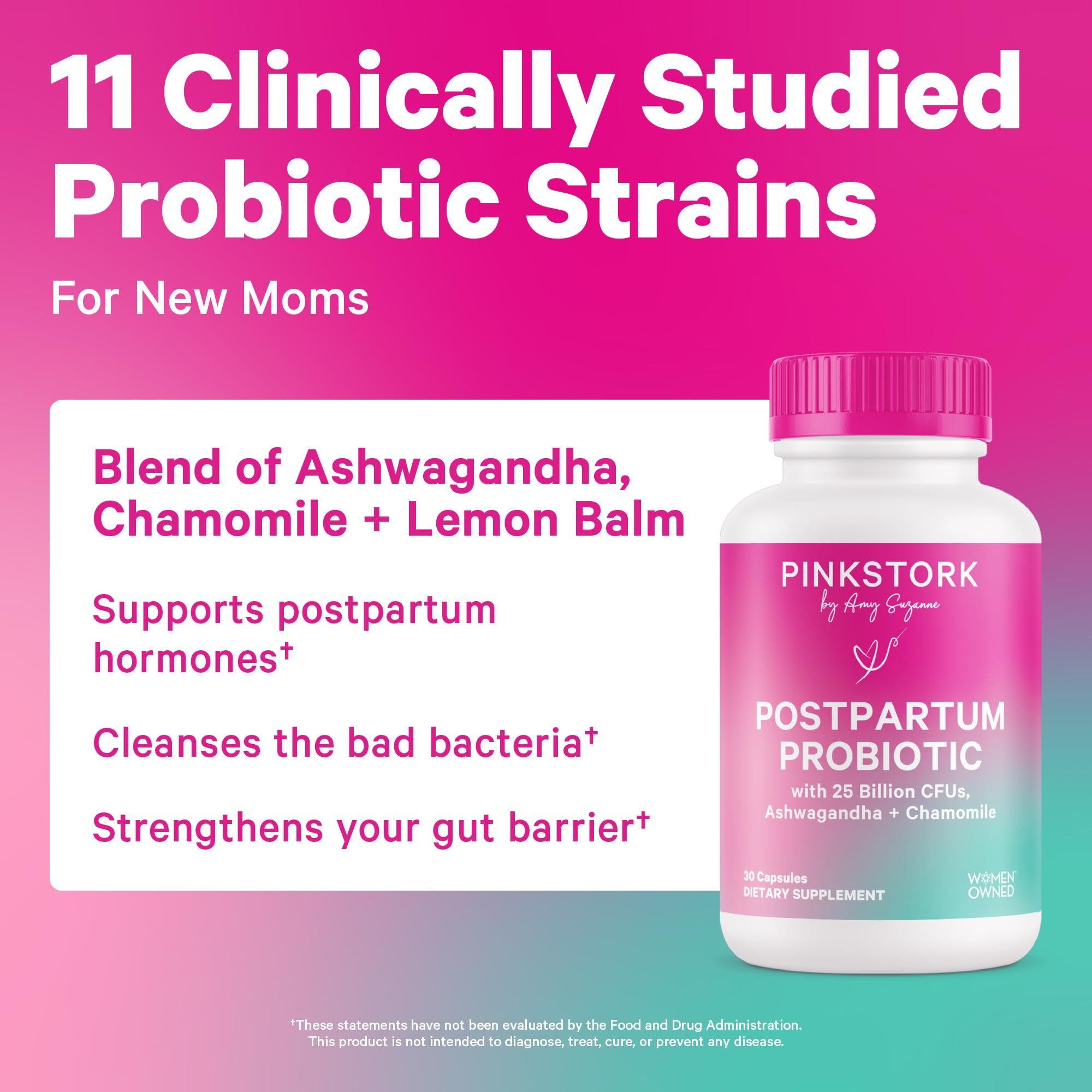 Pink Stork Probiotics for Postnatal Women - 30 Billion CFUS with Ashwagandha and Chamomile, Postpartum Essentials for Hormone Balance, Mood Support, Gut Health, Digestive Wellness, 30 Capsules Pink Stork buy supplements canada